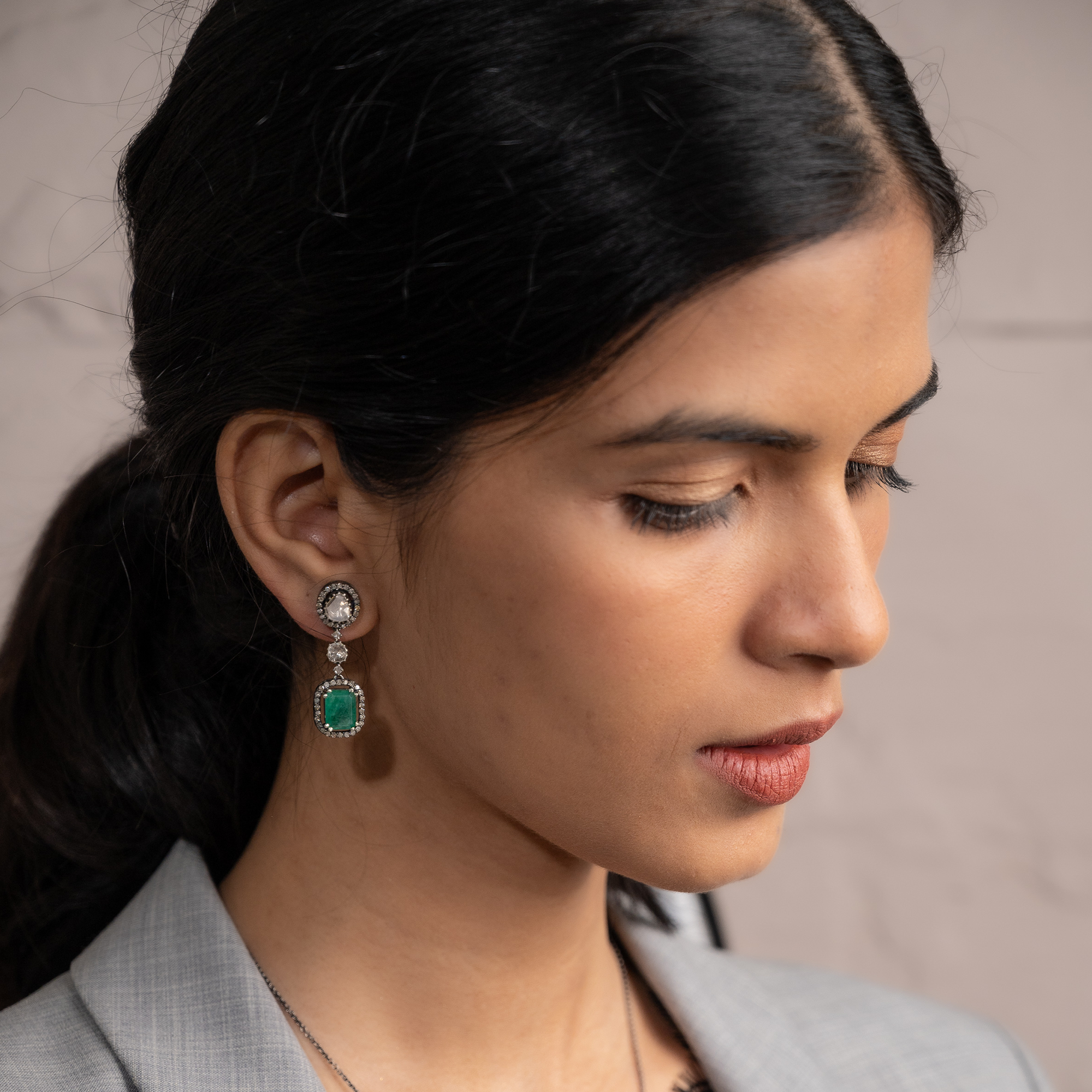Ahiliya Polki Emerald Earrings
