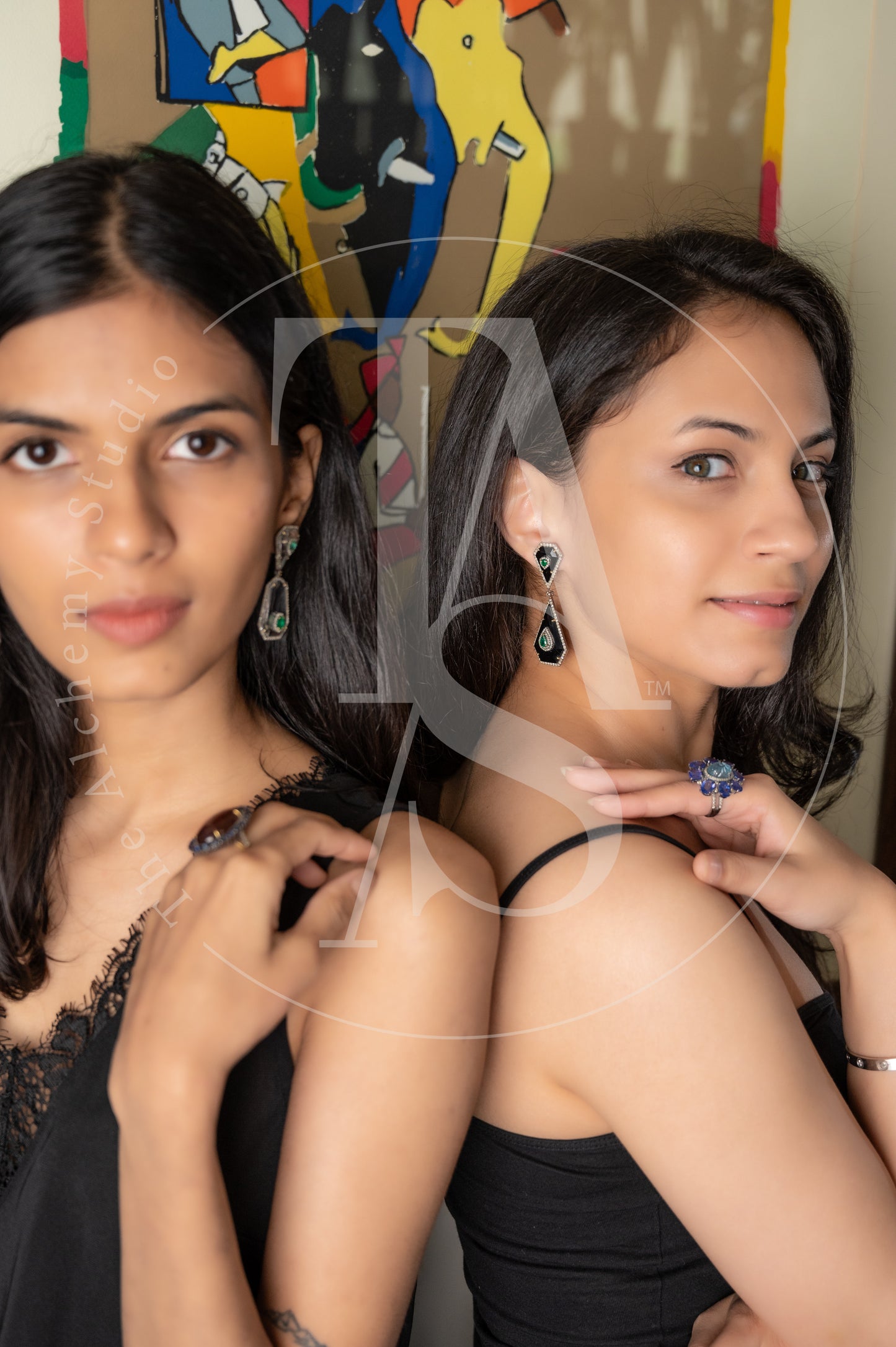 Beatrix Black Onyx and Emerald Earrings