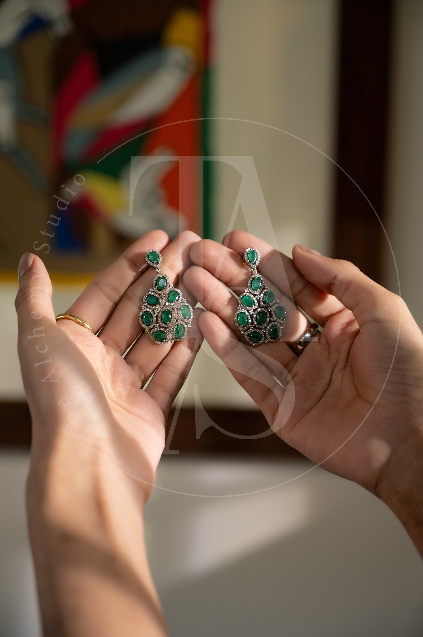 Erelah Emerald and Diamond Earrings