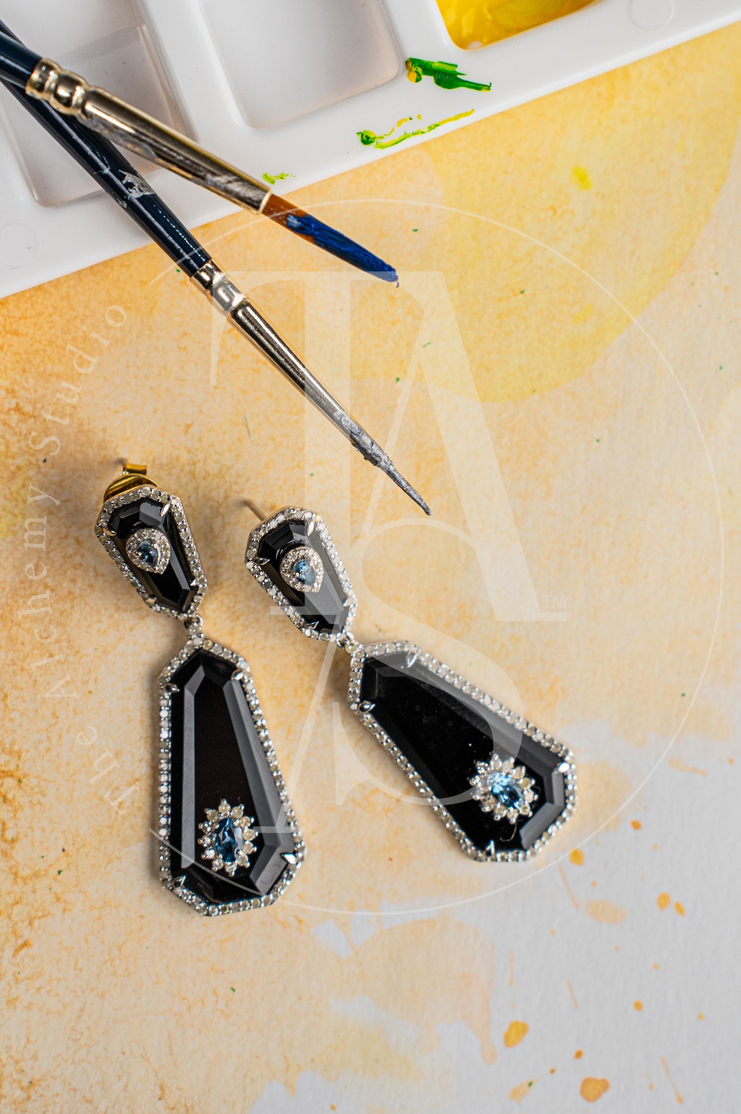 Nidi Black Onyx and Aquamarine Earrings
