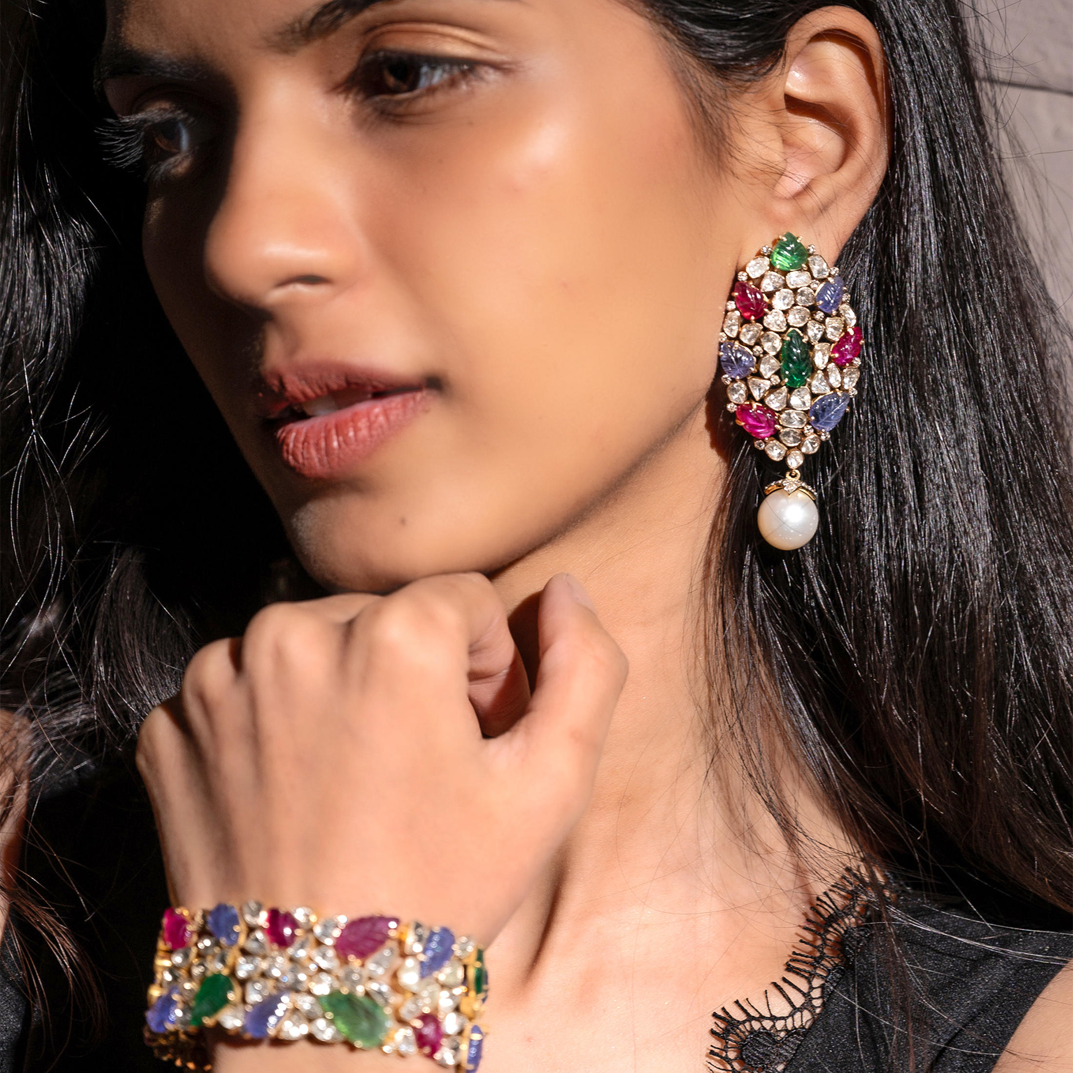 Abelia Emerald ruby polki Earrings