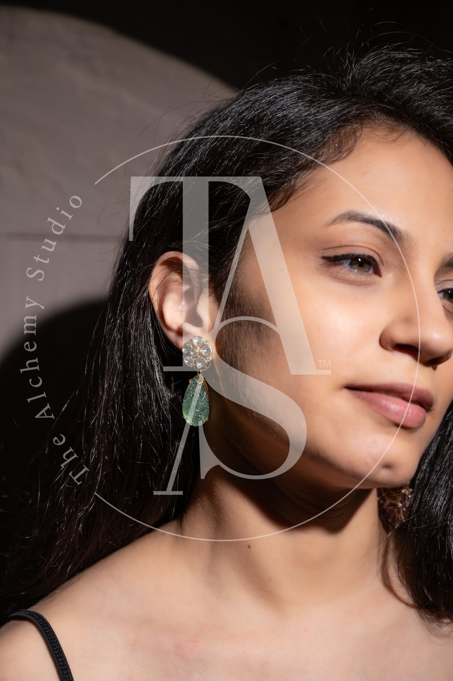 Moira Uncut Diamond Flower Detachable Earrings with Russian Emerald