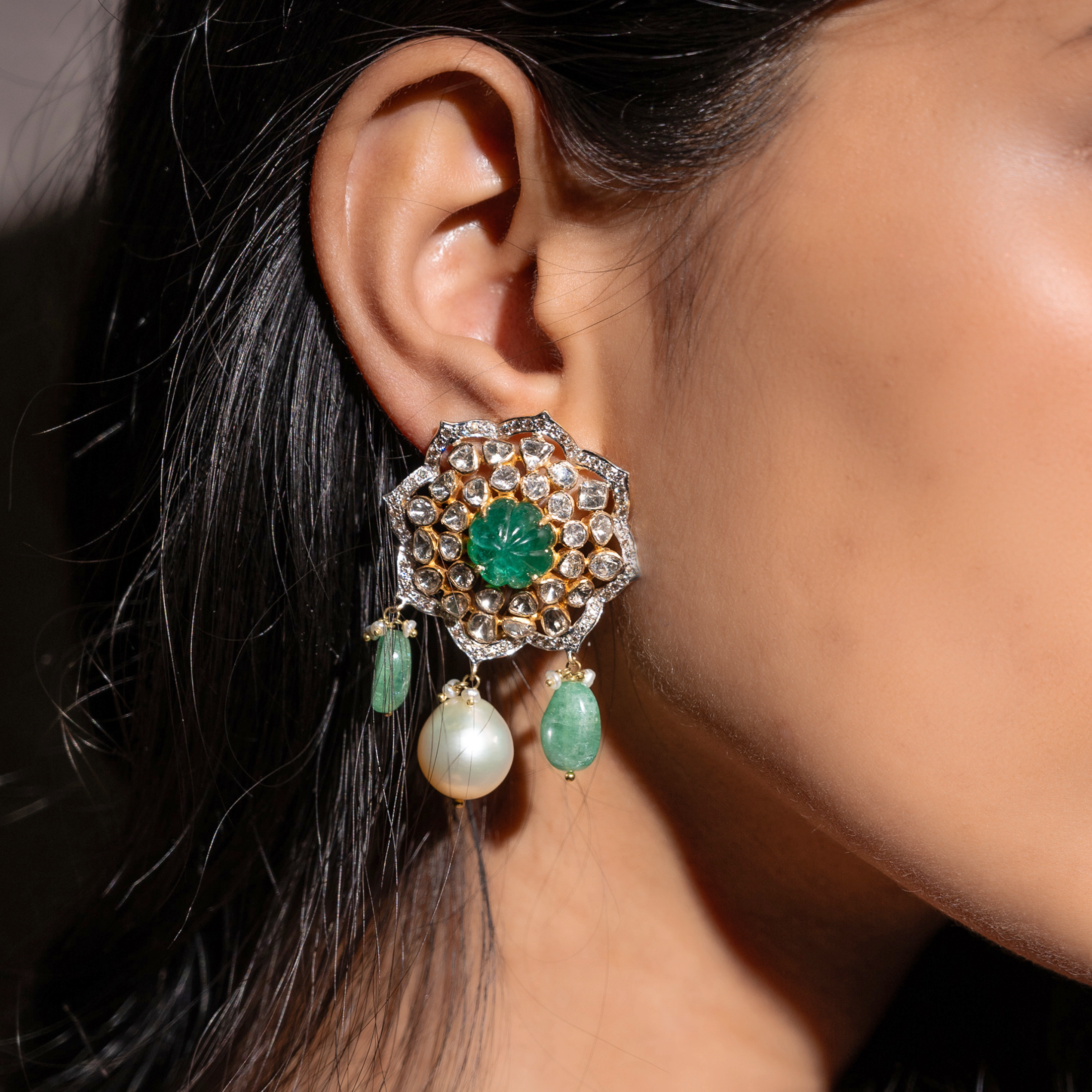 Tamira Emerald Polki Earrings