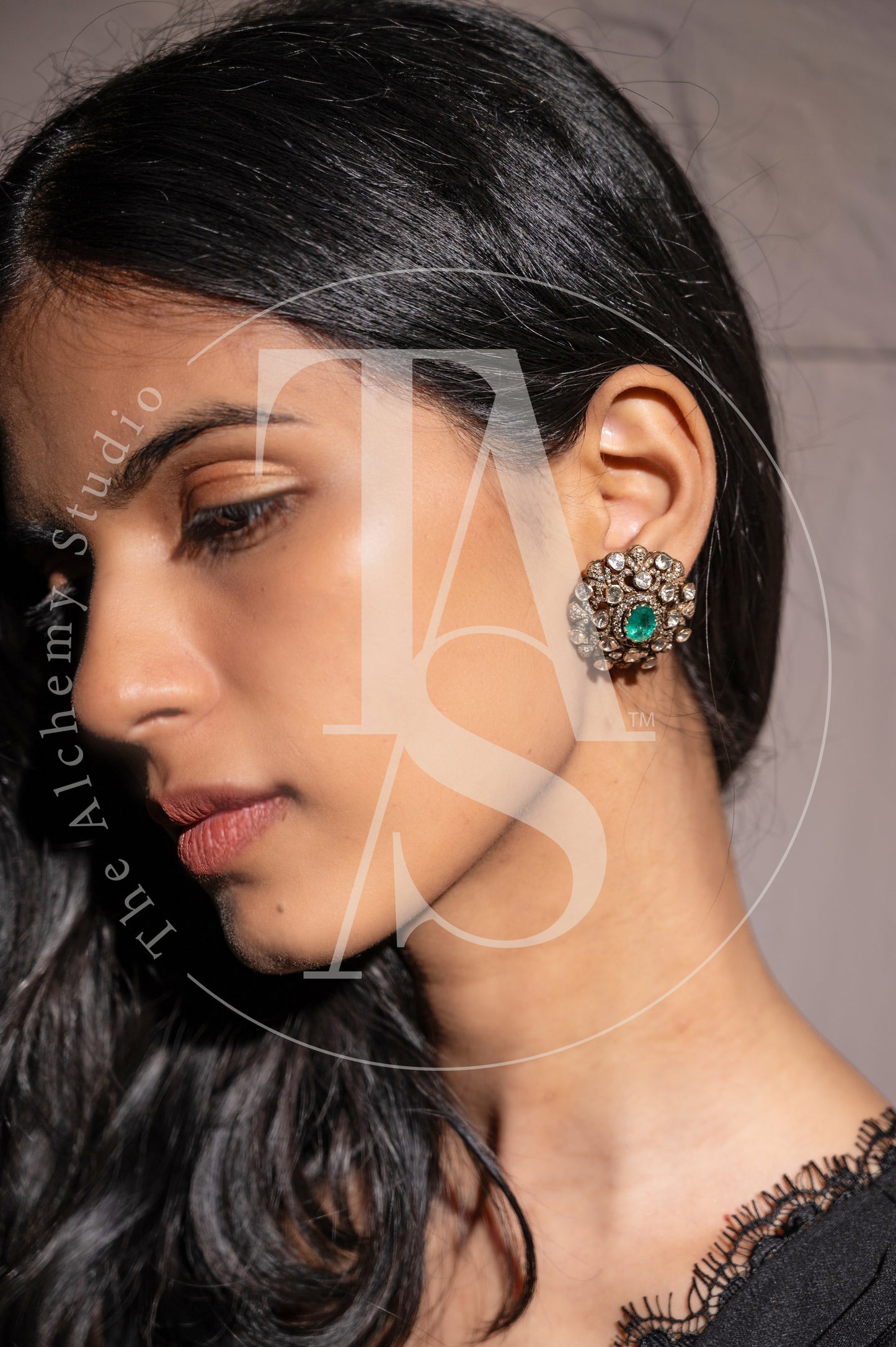 Victorian Uncut Diamond and Emerald Oversized Studs