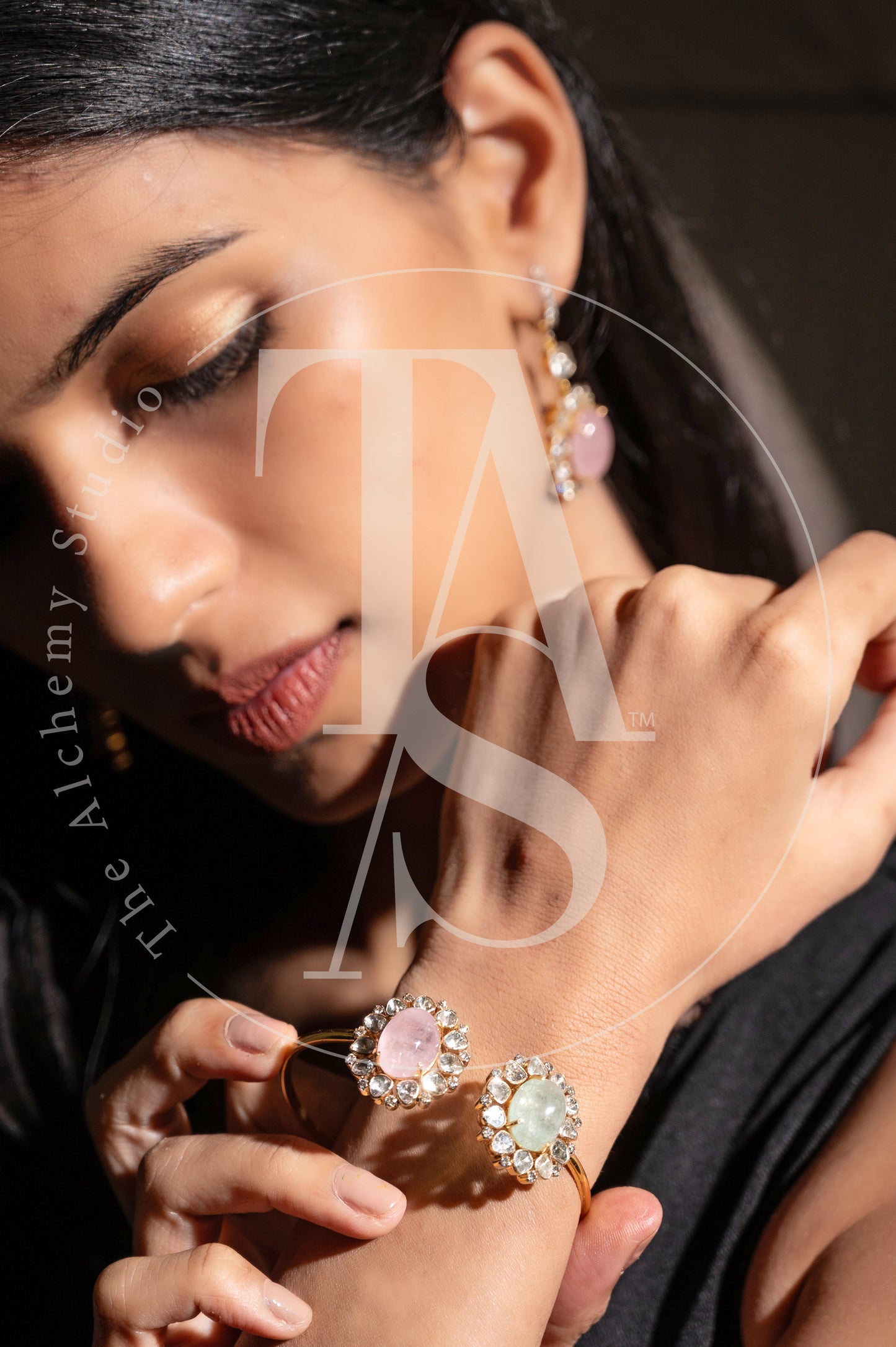 Jeahh Morganite and Russian Emerald Flower Cuff with Uncut Diamonds