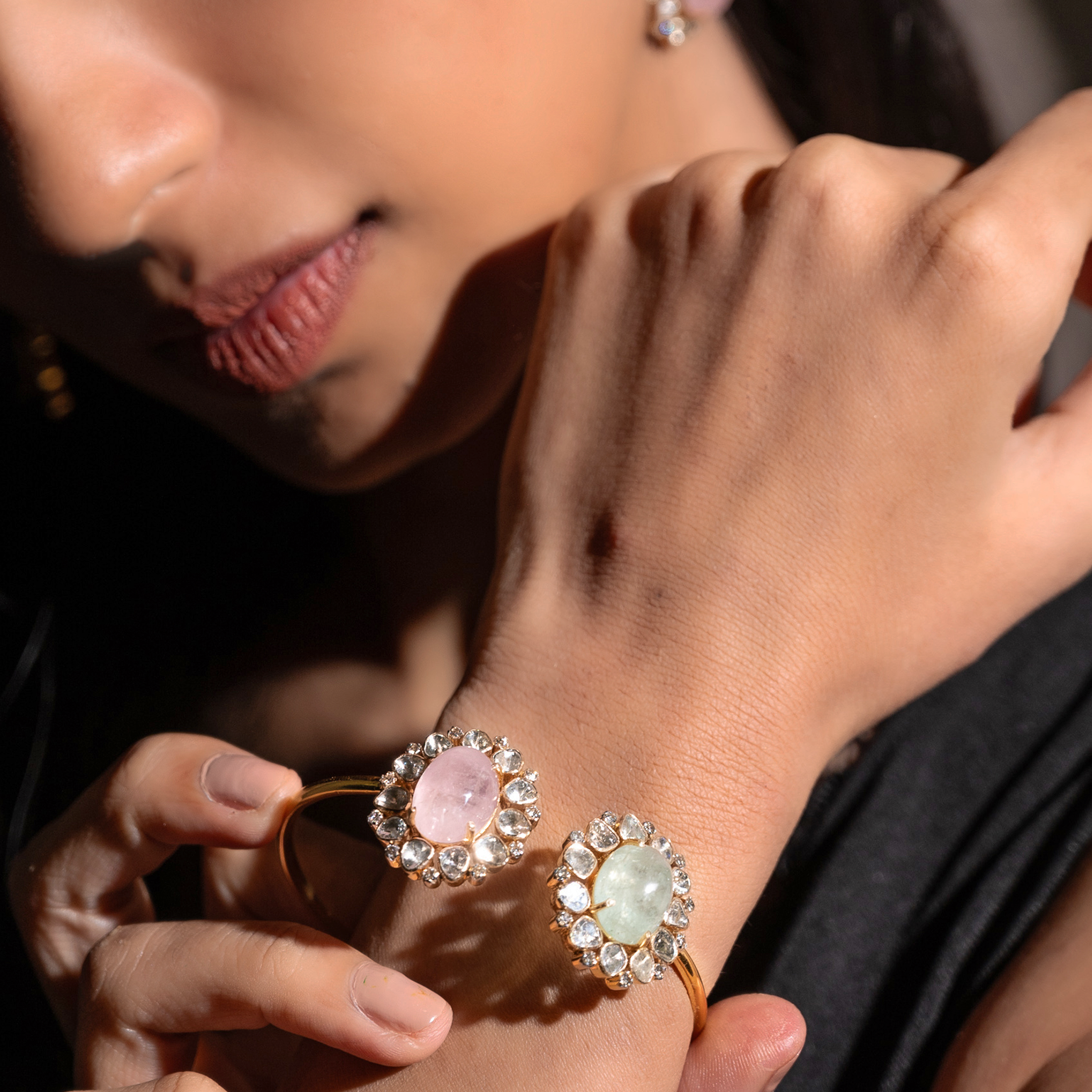 Jeahh Russian Emerald Morganite Polki Cuff