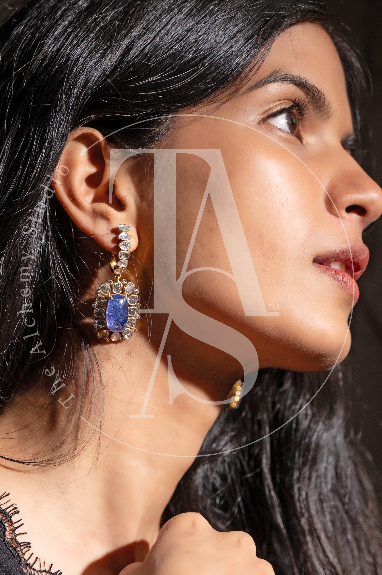 Kiyan Dangling Uncut Diamond and Tanzanite Earrings