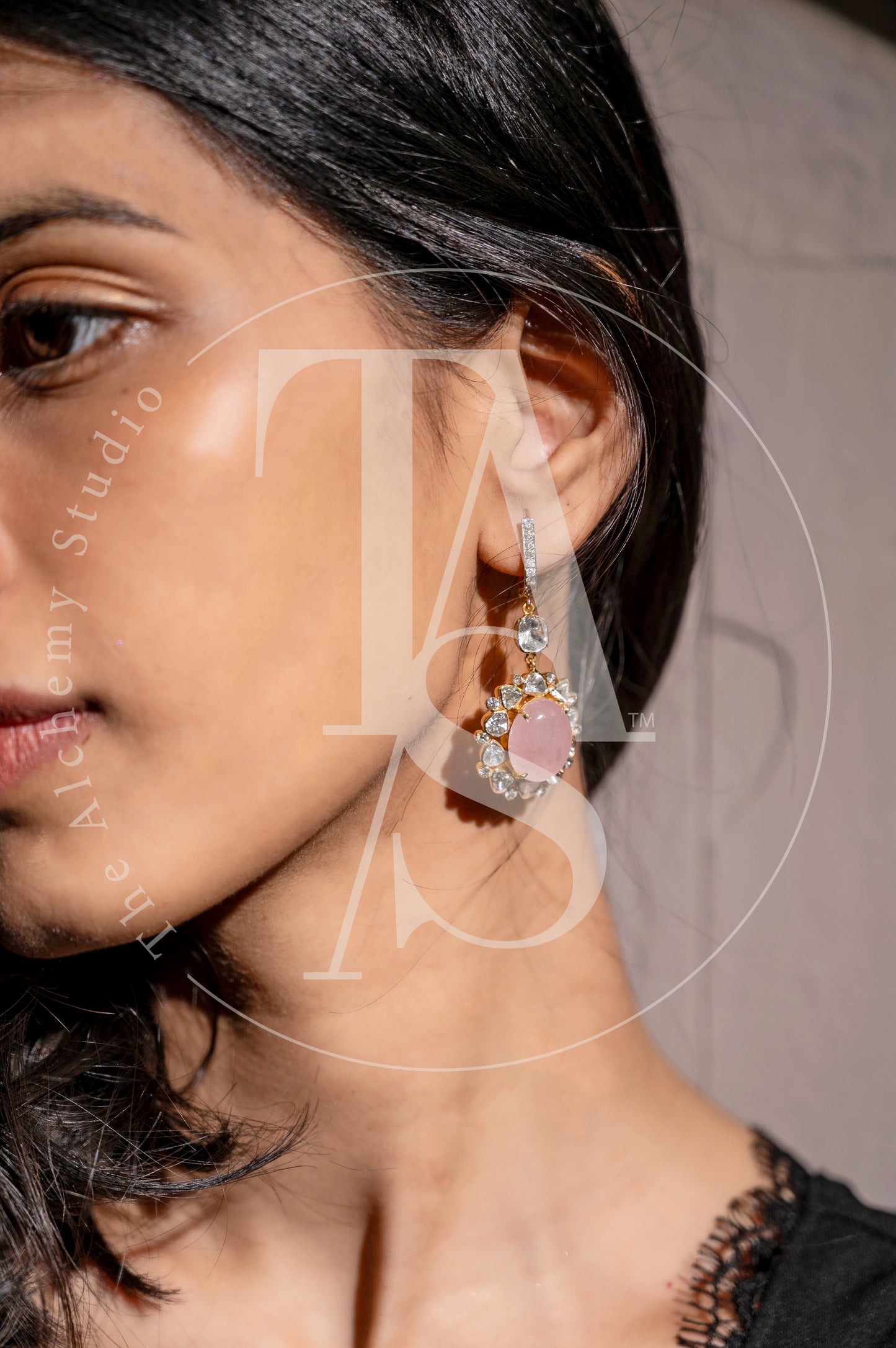 Jeahh Uncut Diamond and Morganite Hanging Flower Earrings