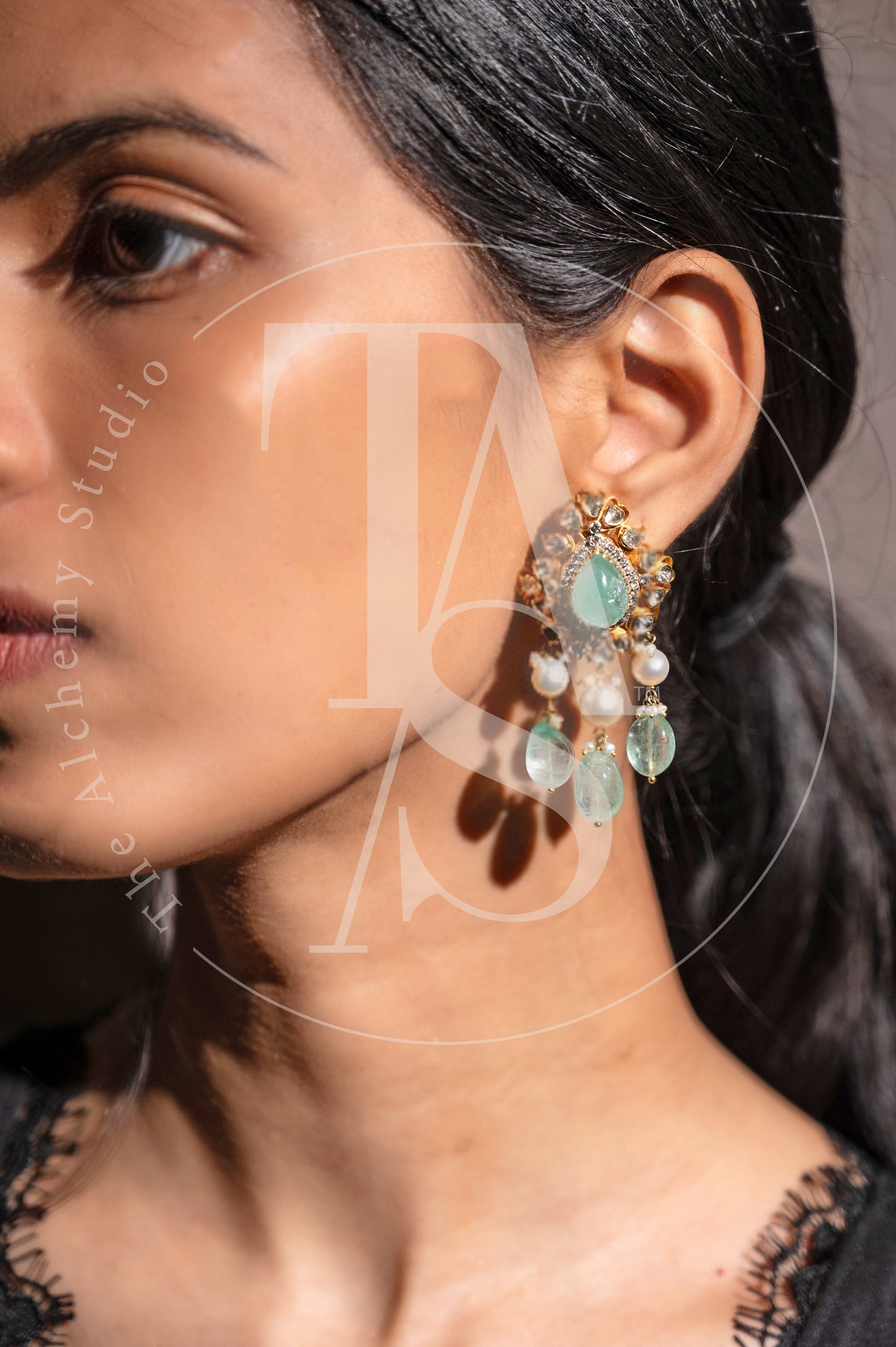 Hyderabad Uncut Diamond and Columbian Emerald Earrings