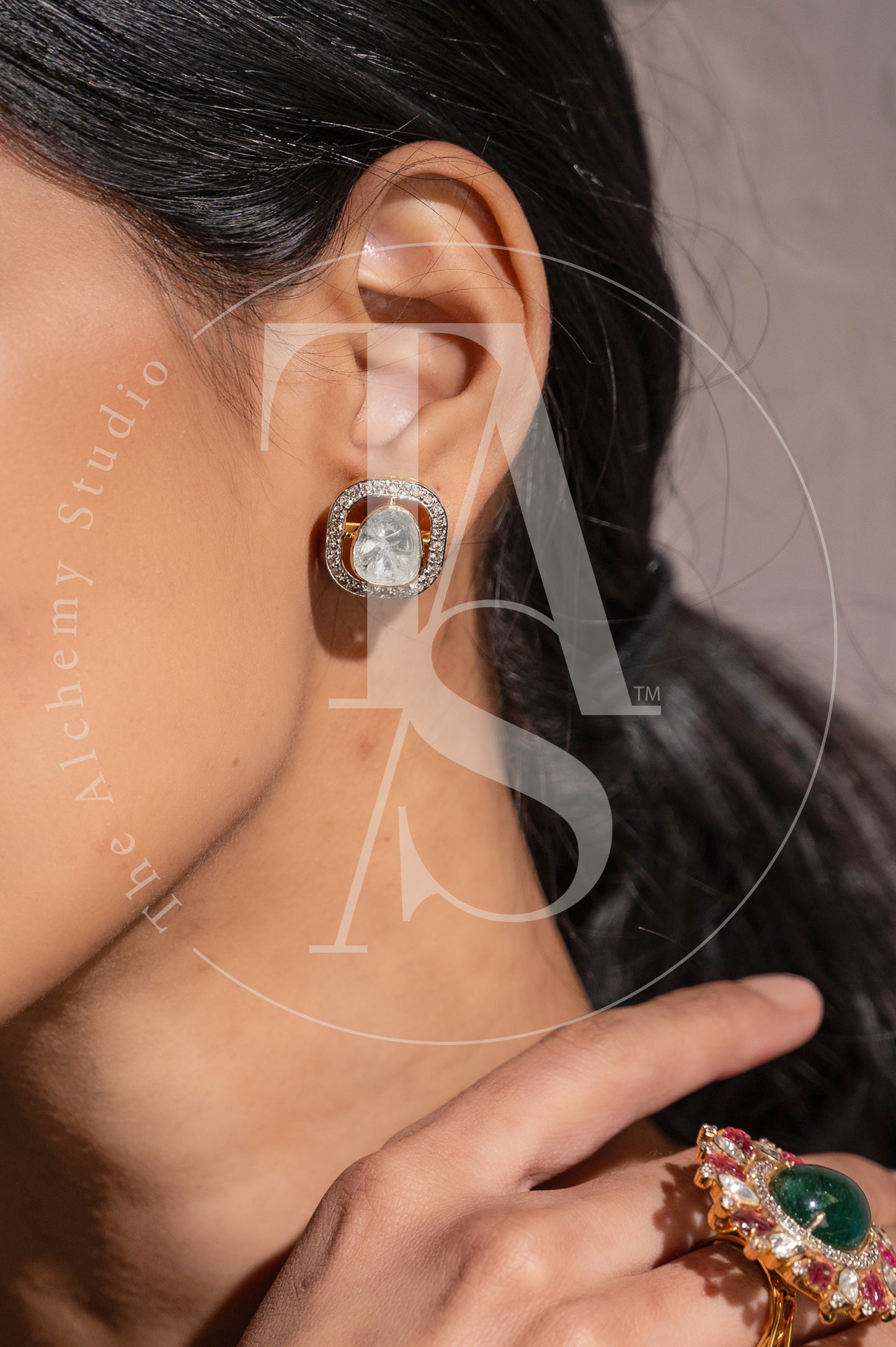 Bayle Sqaure Uncut Diamond Earrings