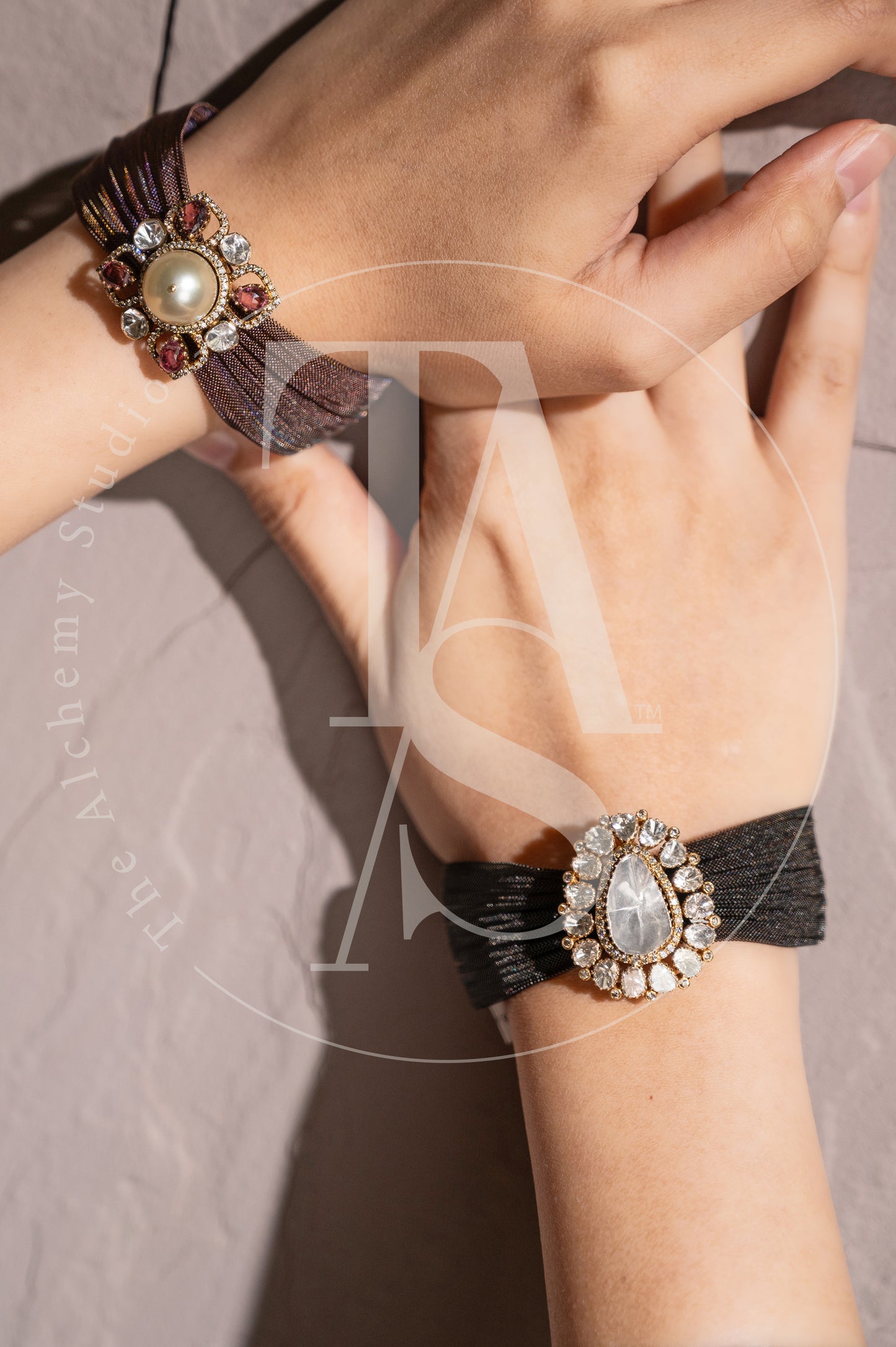 Crest Pearl and Uncut Diamond Cuff