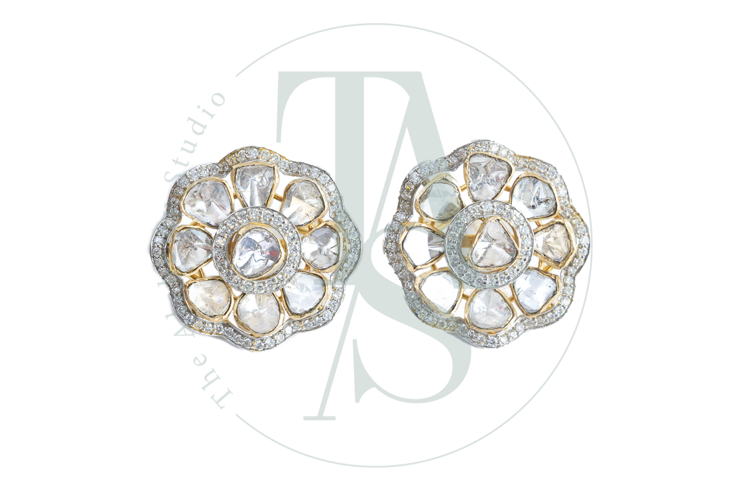 Mireya Diamond Border Polki Flower Earrings