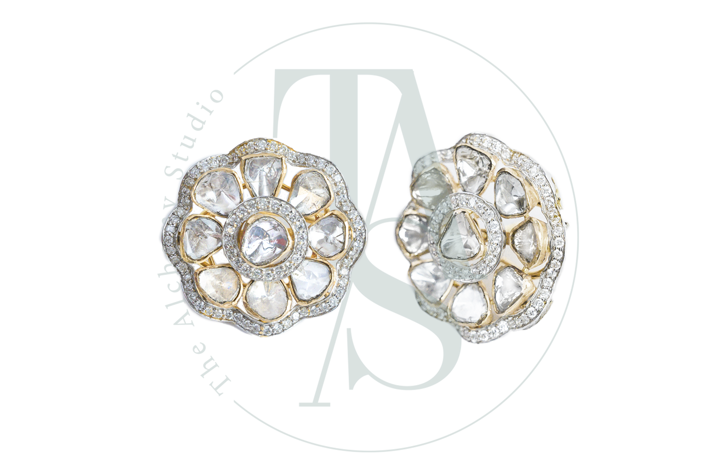 Mireya Diamond Border Polki Flower Earrings
