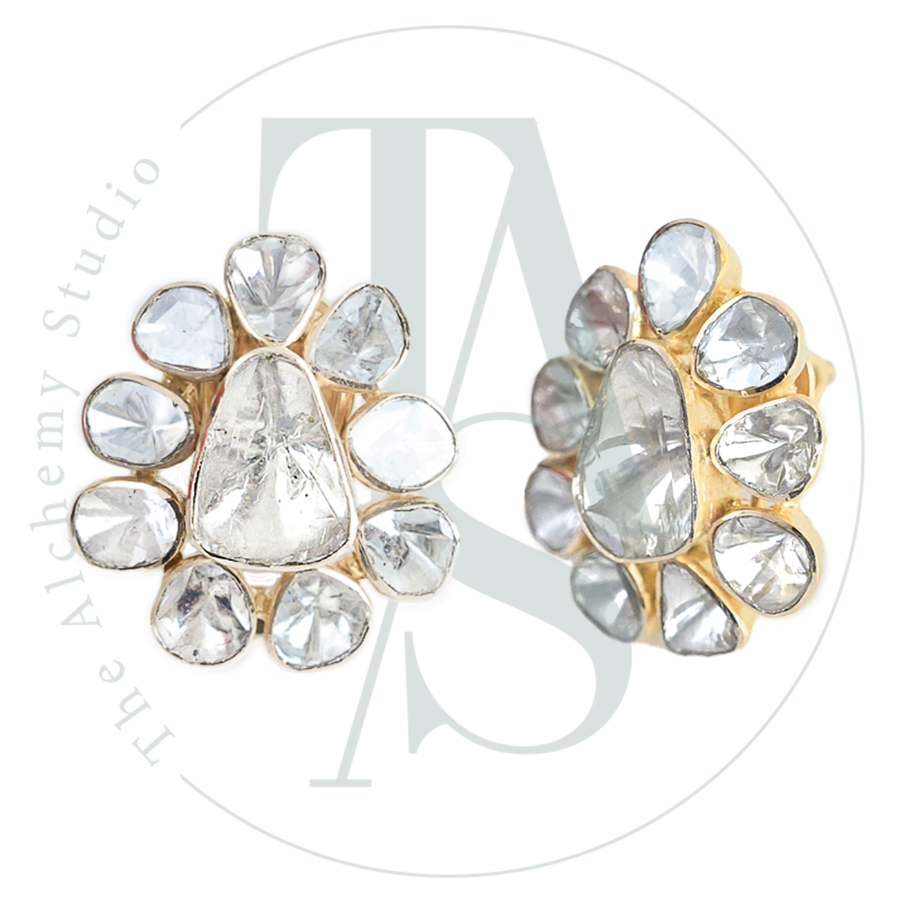Jendayi Oval Polki Flower Earrings
