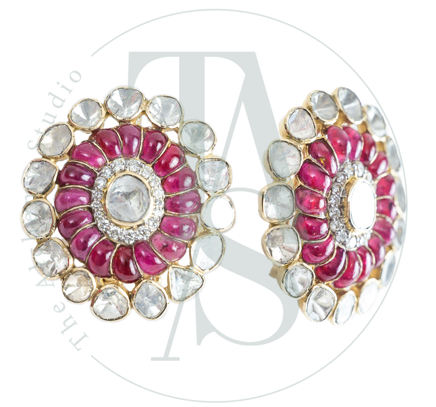 Elani Polki and Ruby Oval Earrings