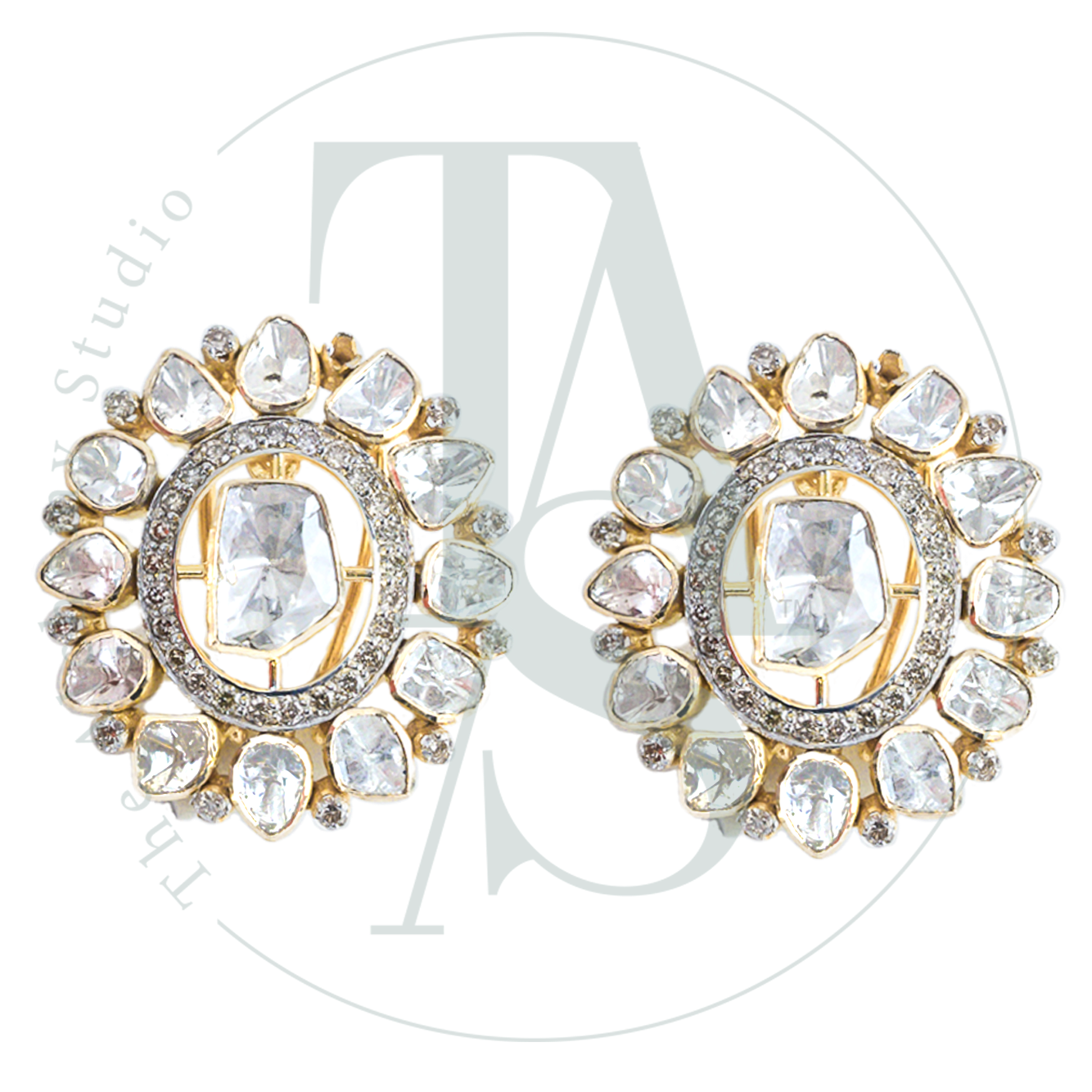 Ruhi Polki Oval Flower Earrings