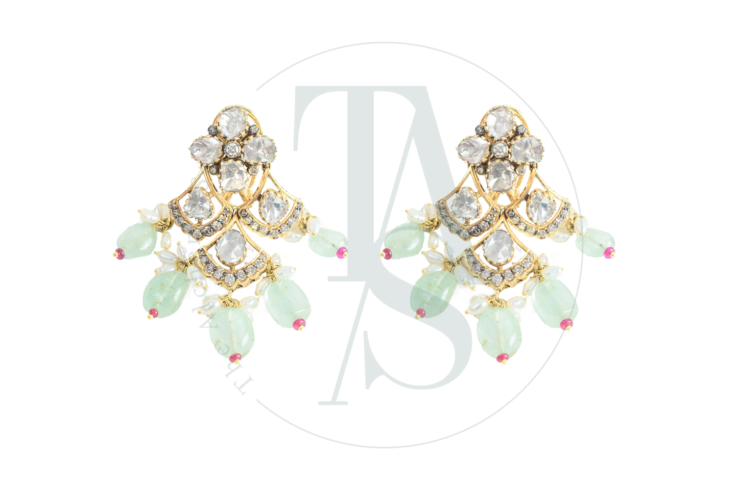 Tahira Polki and Diamond Flower Waterfall Earrings