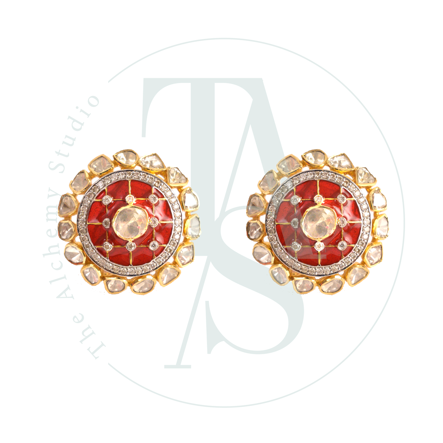 Layla Red Enamel and Polki Flower Earrings
