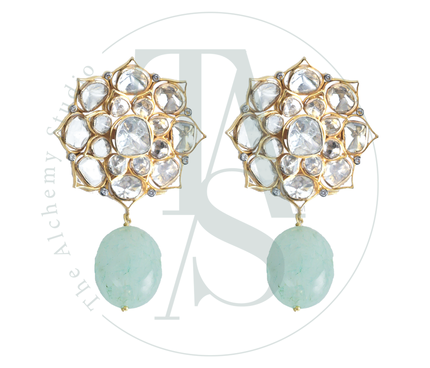 Frida Polki Flower Earrings with Russian Emerald