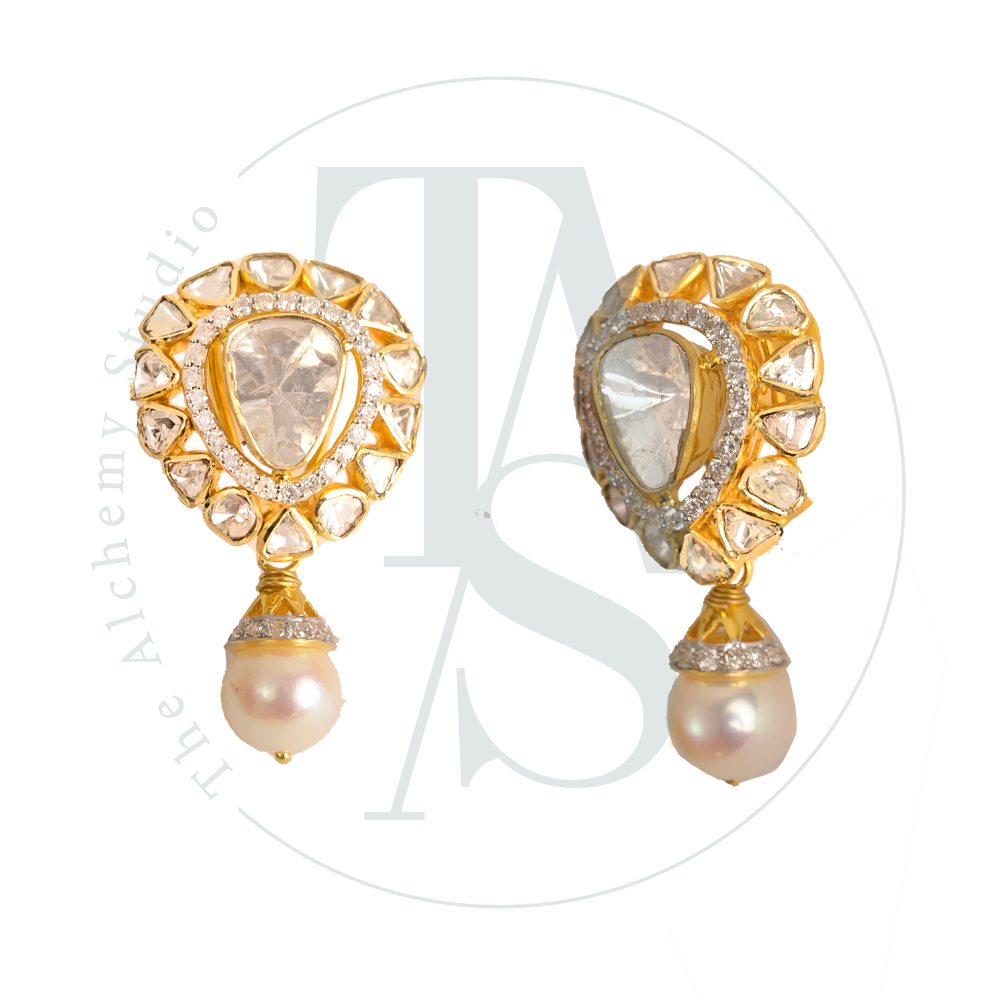 Tanvee Polki Studs with Pearl Drop