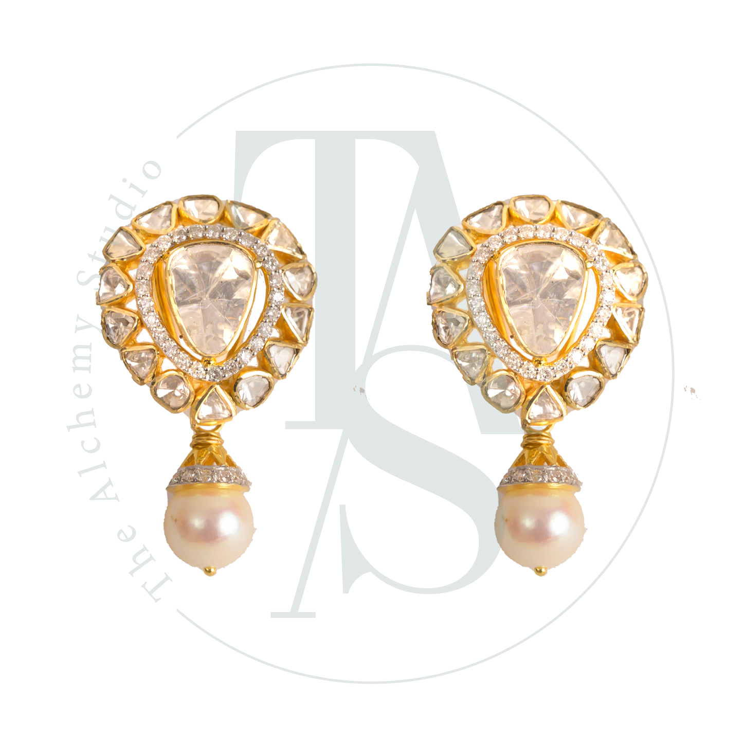 Tanvee Polki Studs with Pearl Drop
