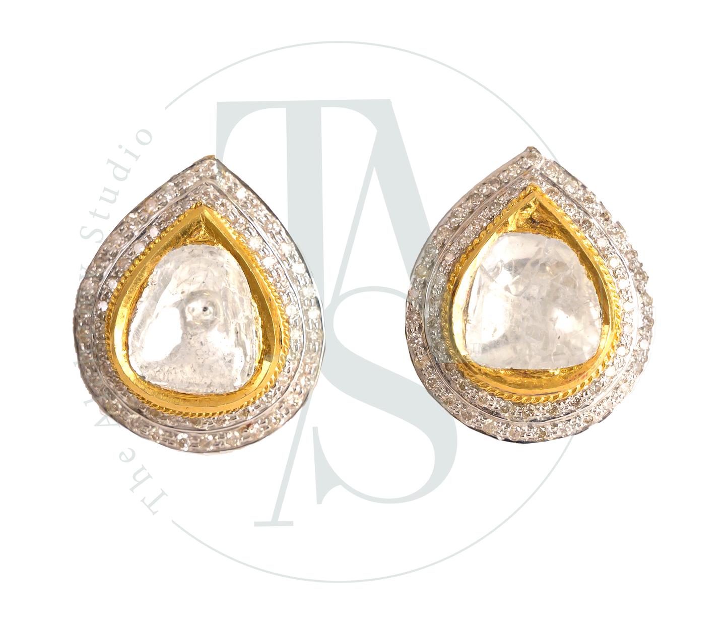 Dual Diamond Drop Polki Studs