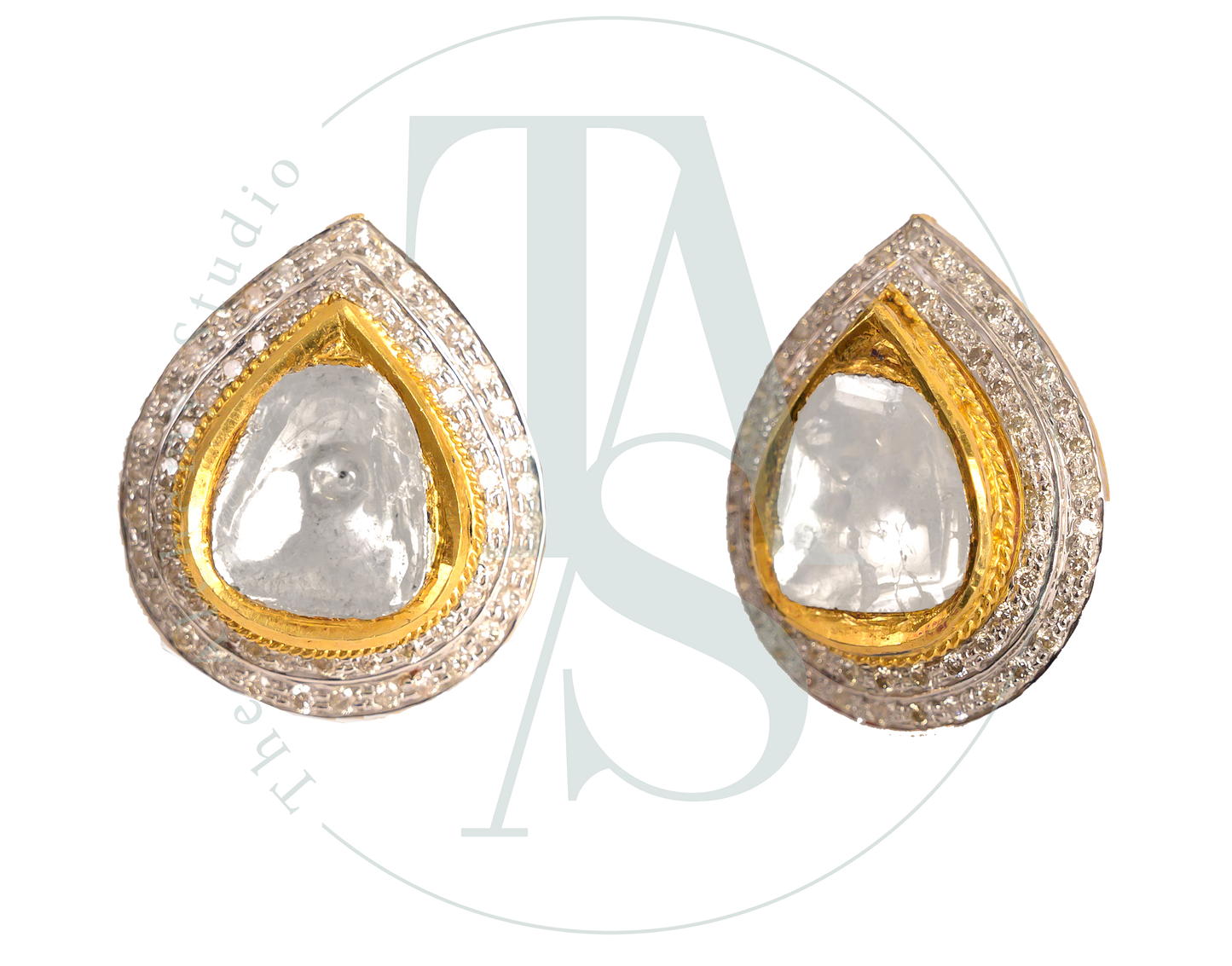 Dual Diamond Drop Polki Studs