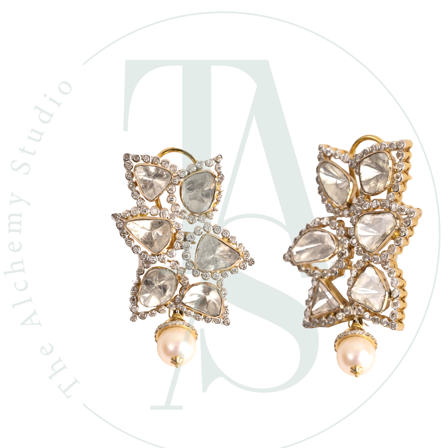 Asymmetric Star Polki Earrings