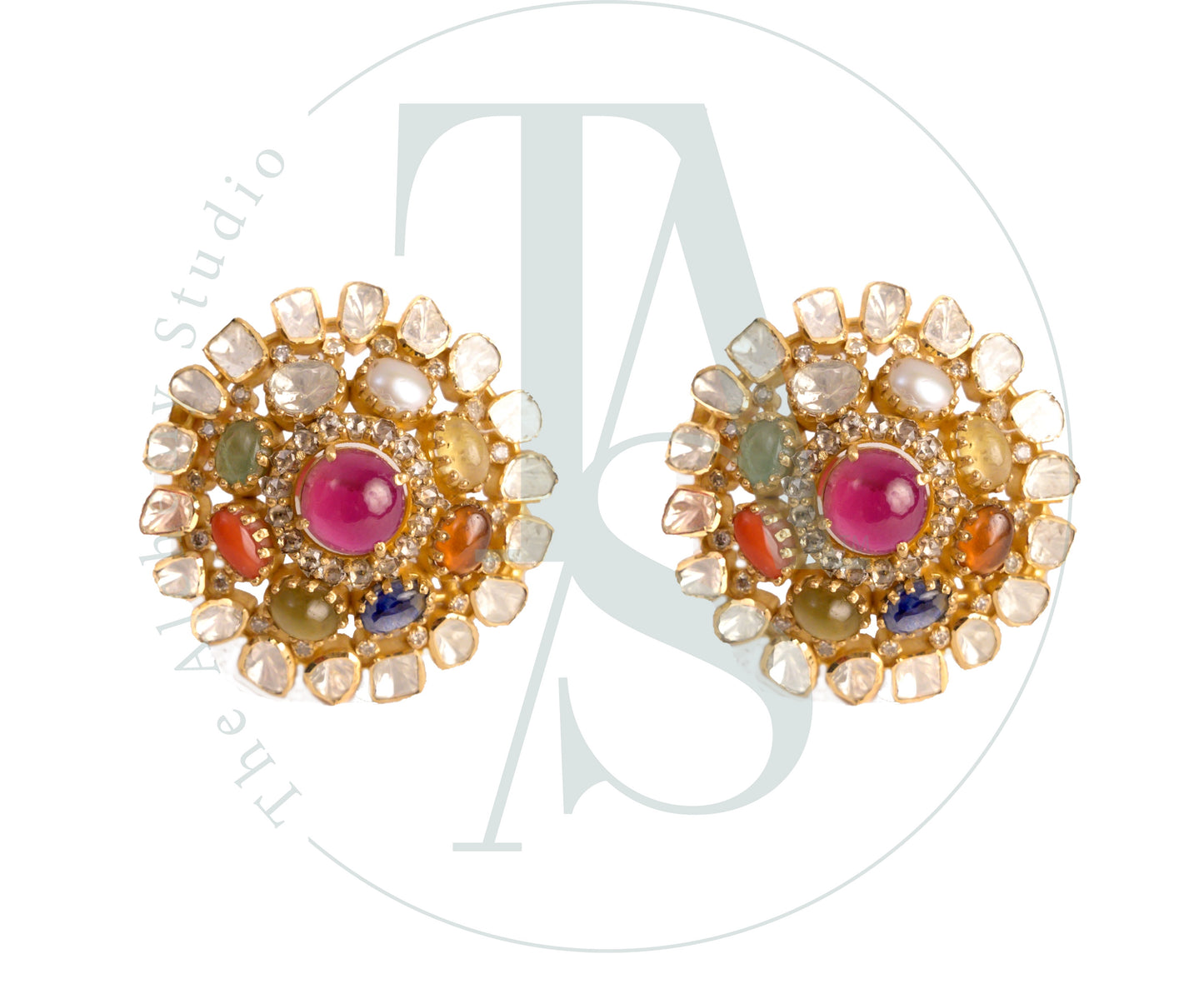 Aasmi Navratan and Polki Earrings