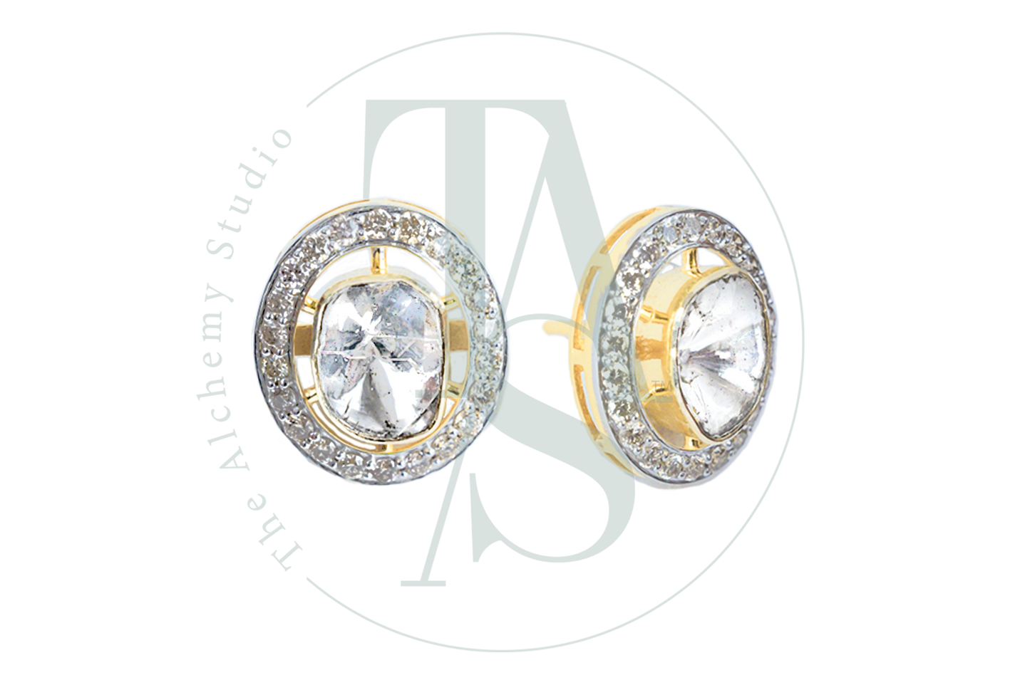 18kt Gold Oval Uncut Diamond Studs