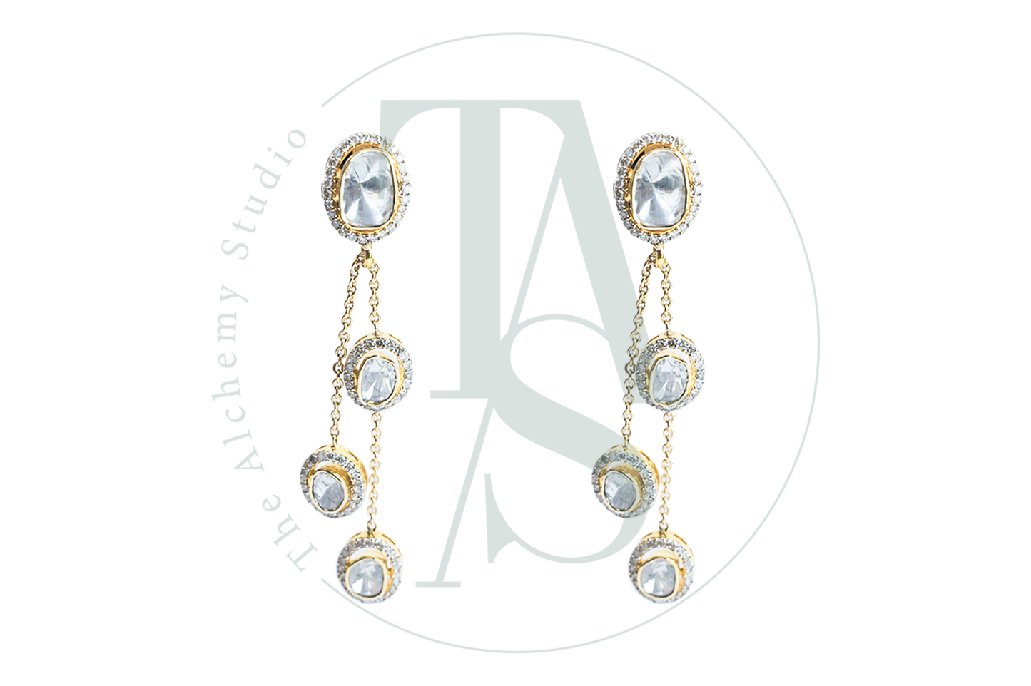 Dangling Polki Earrings on Chain