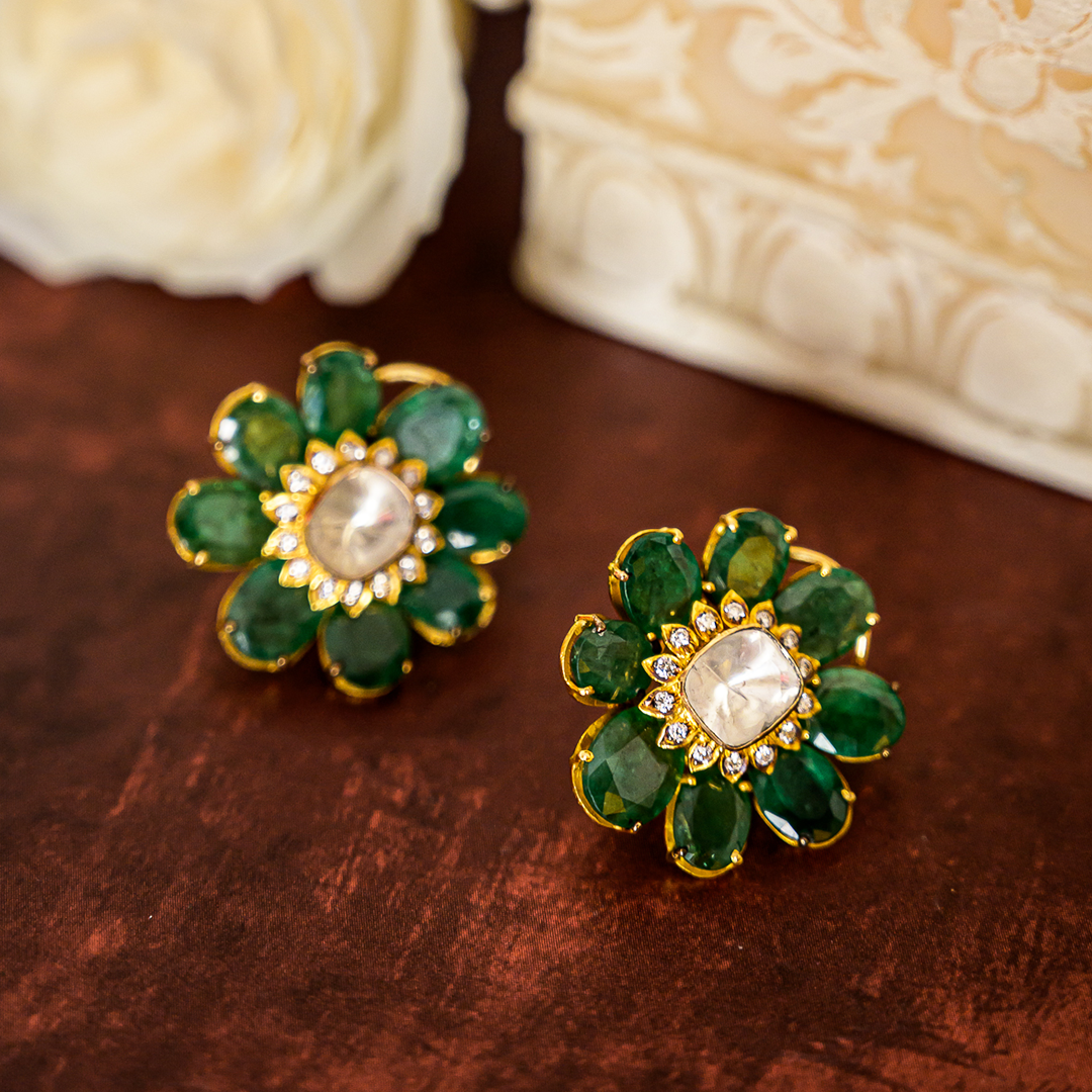Ezra emerald polki Earrings