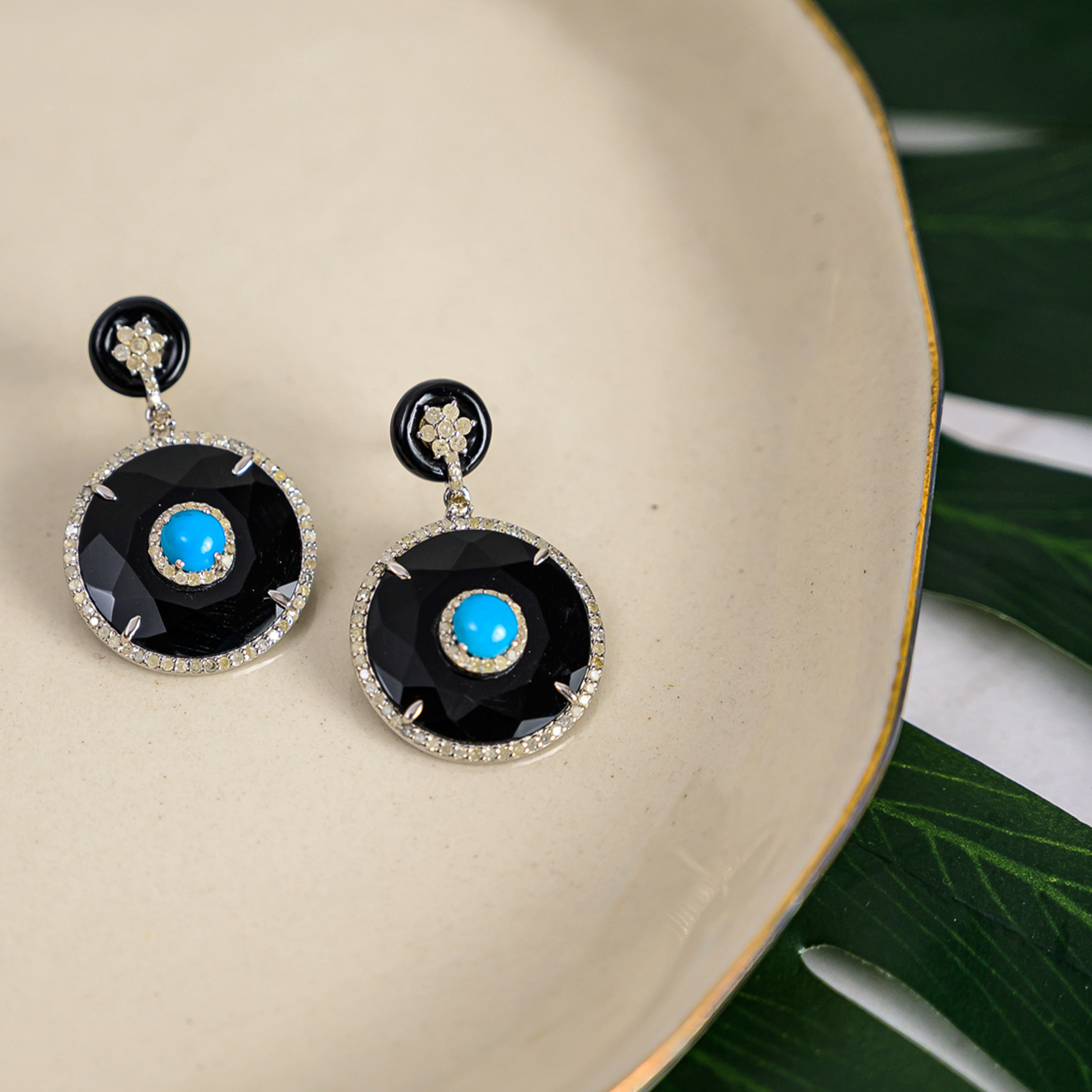 Lyla Turquoise Black Onyx Diamond Earrings