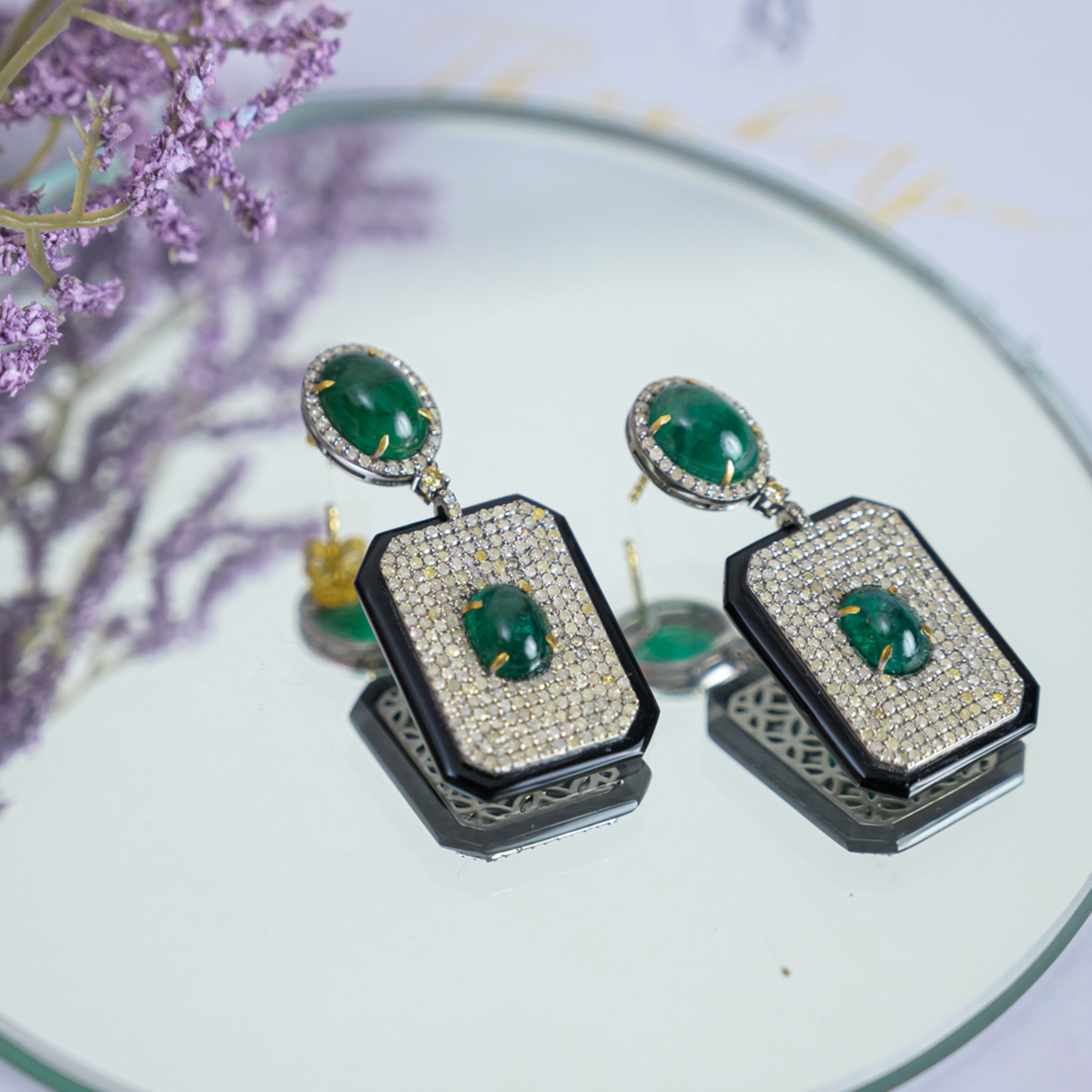 Zane Emerald Black Onyx Diamond Earrings