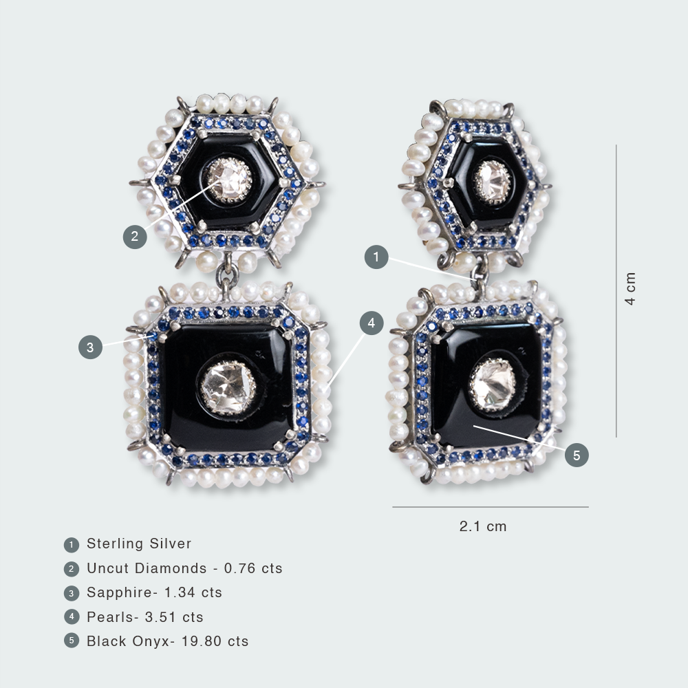 Donella Black Onyx Sapphire Polki Earrings