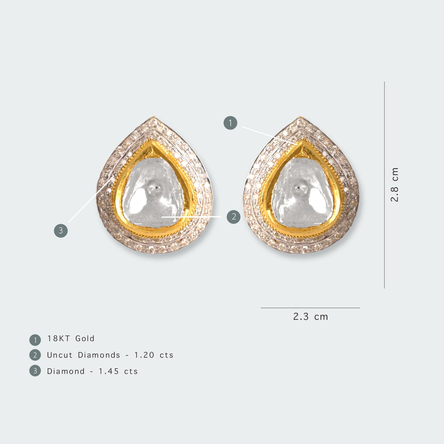 Dual Diamond Drop Polki Studs