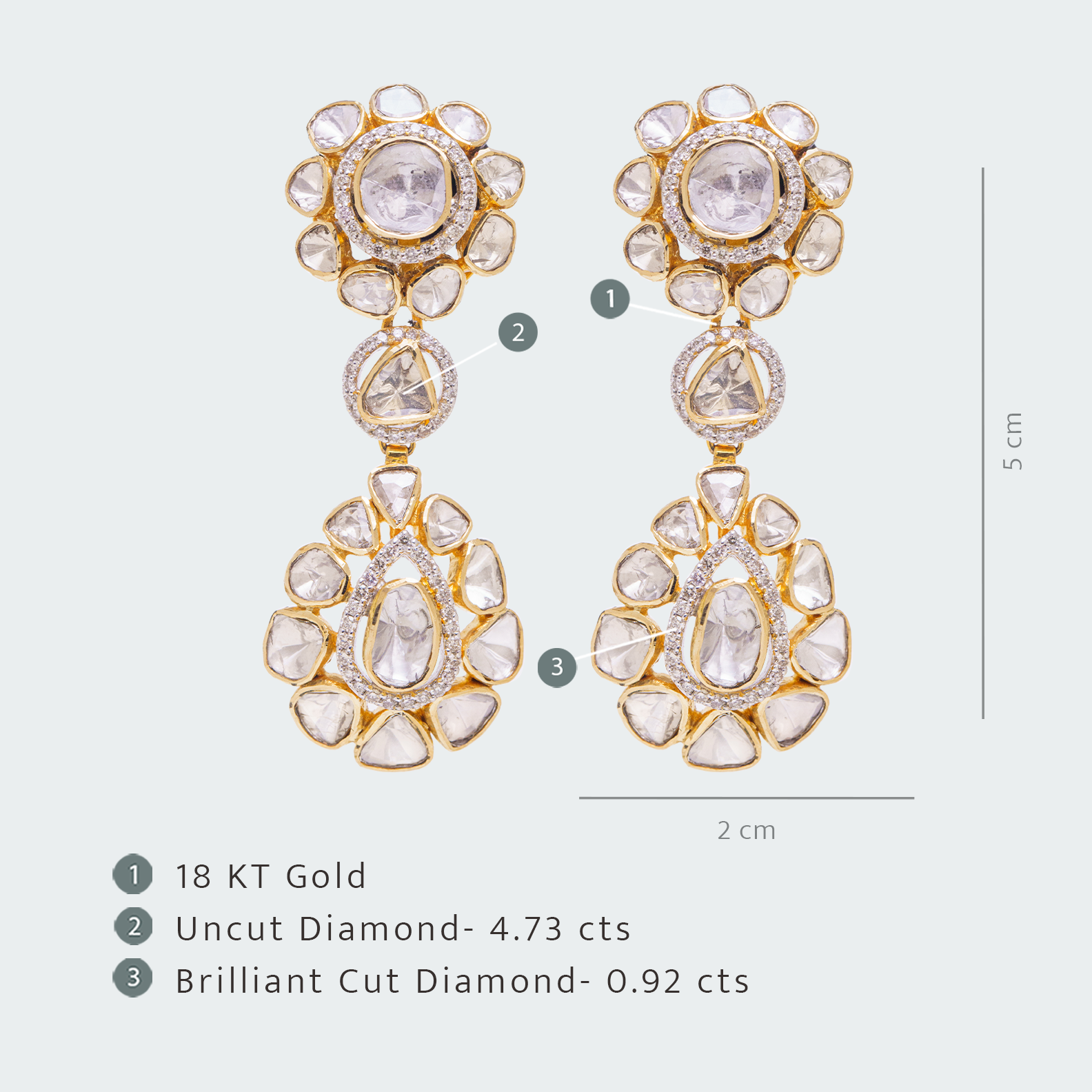 Dual Flower Polki earrings