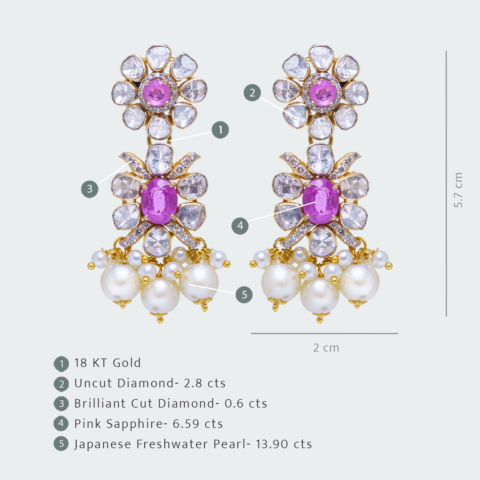 Dual Flower Pink Sapphire Polki Earrings