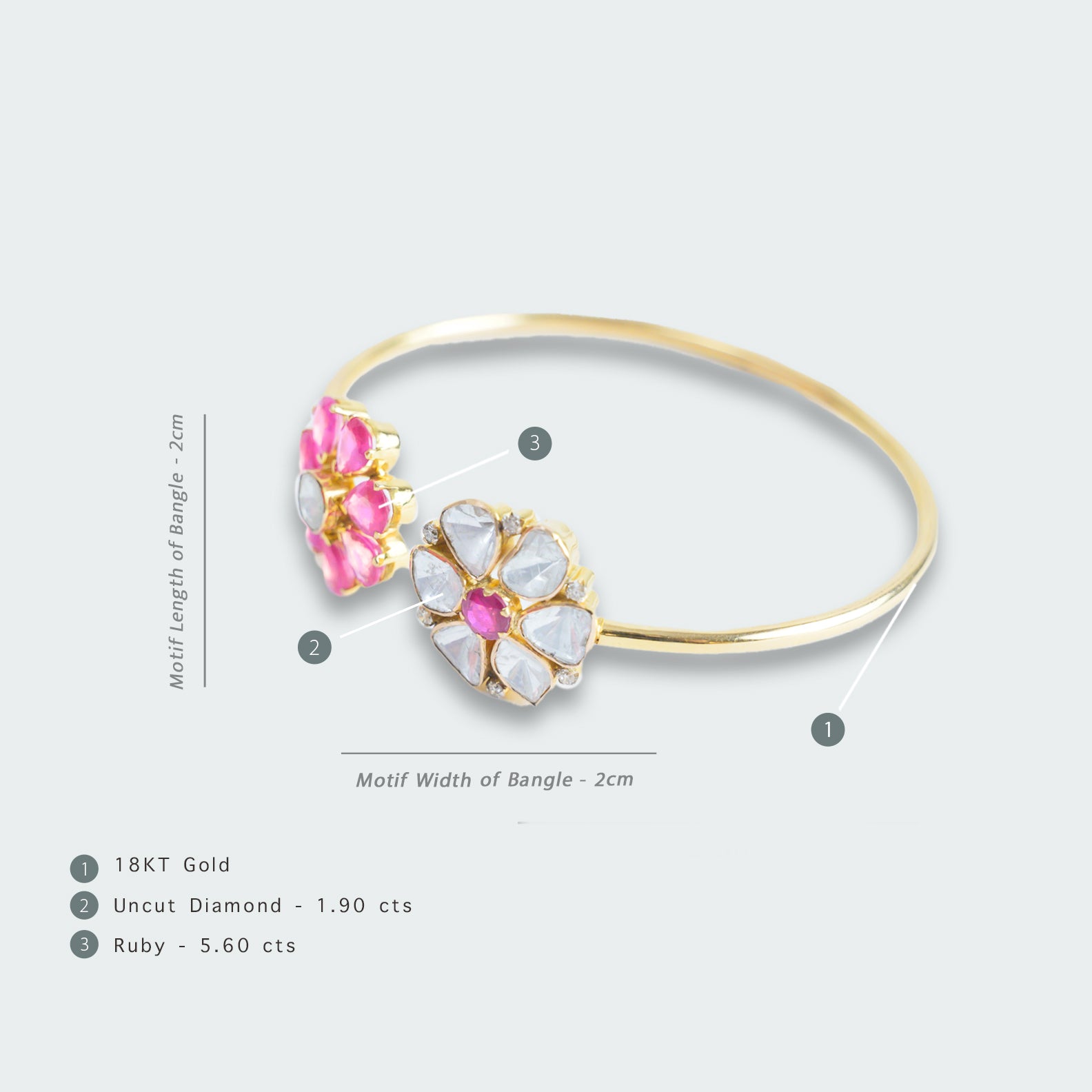 Dual Flower Ruby Polki Cuff