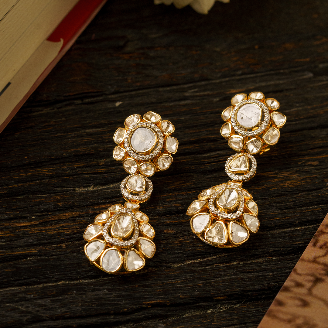 Dual Flower Polki earrings