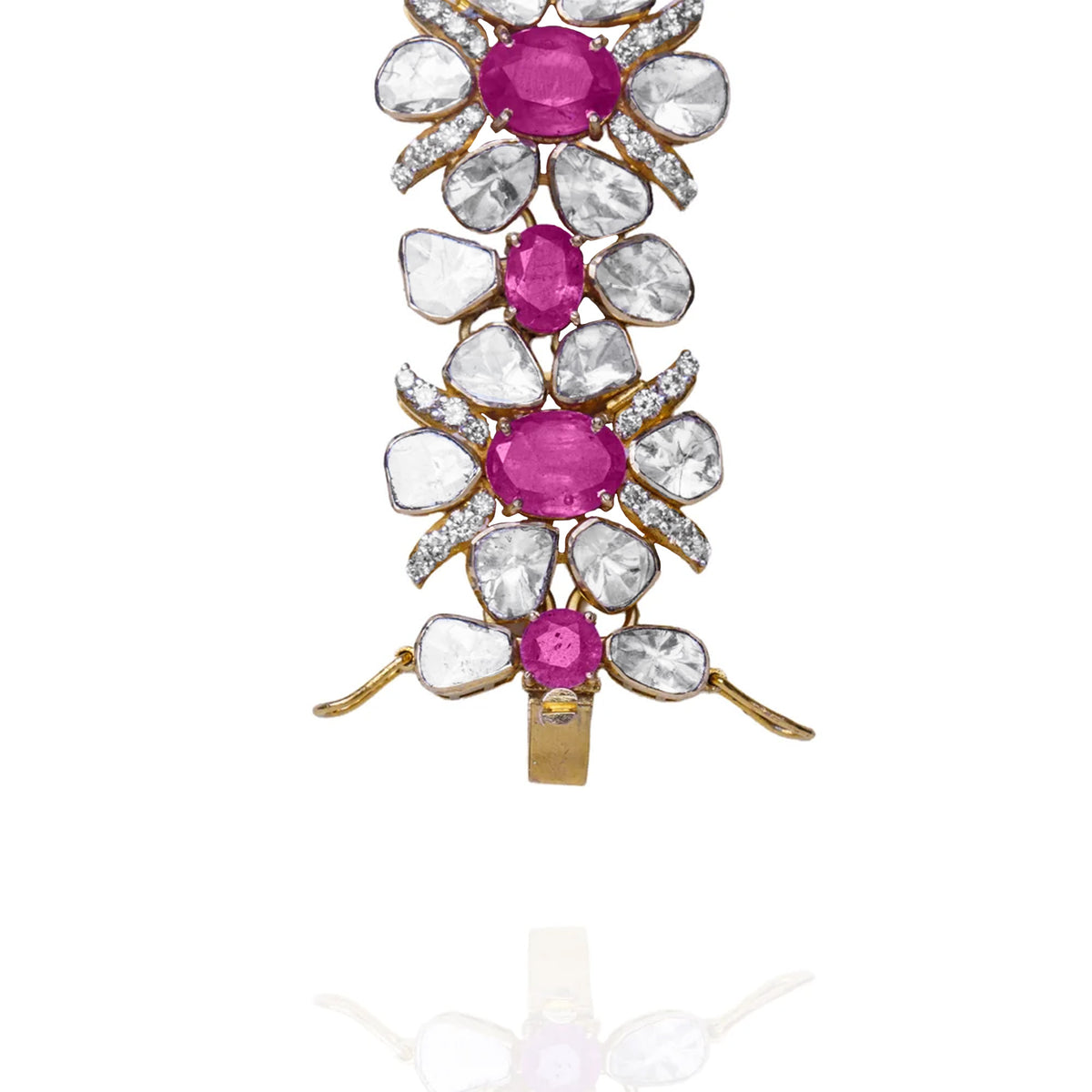 Dual Flower Polki Pink Sapphire Detachable Necklace & Bracelet