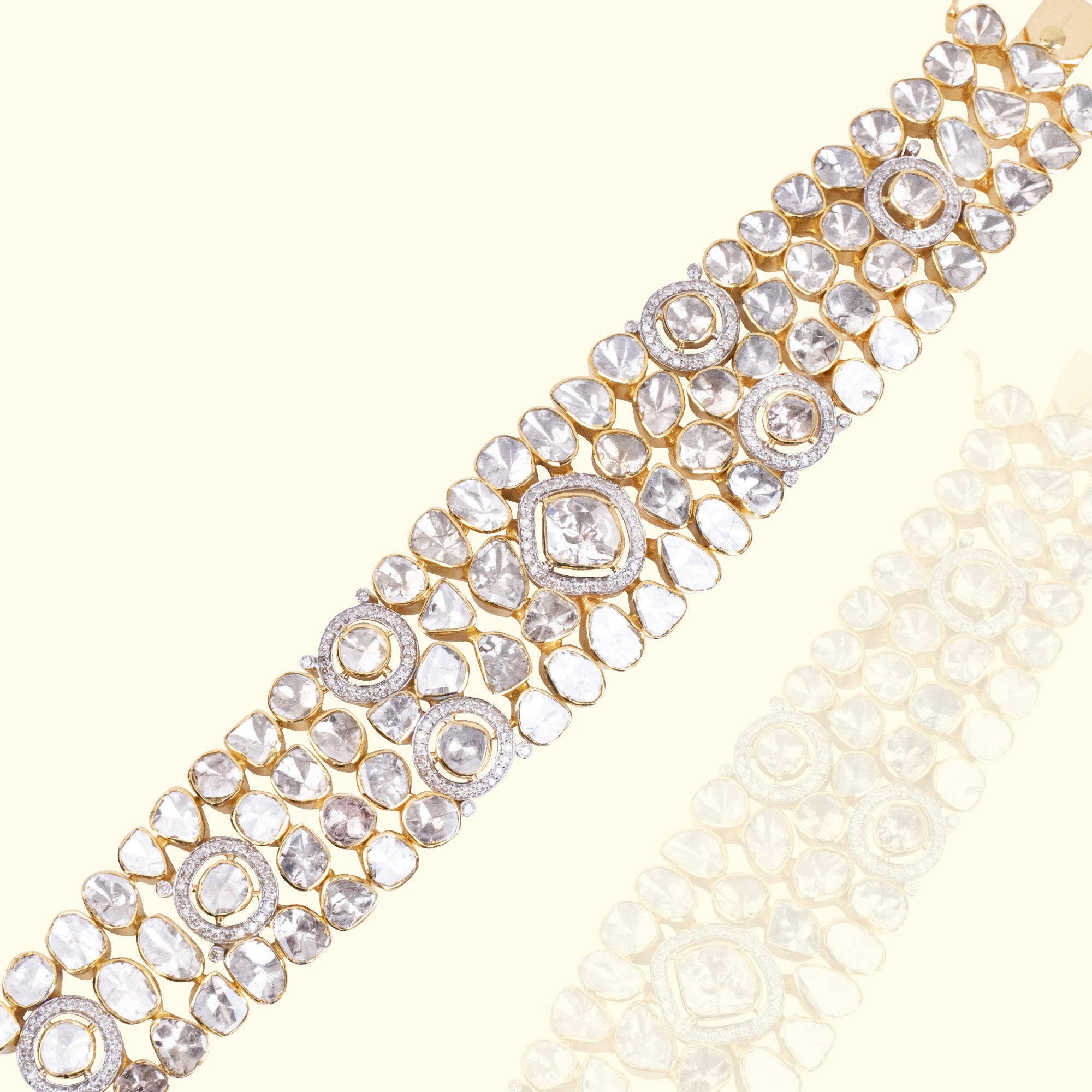 Polki diamond gold bracelet, artisanal handcrafted luxury jewellery India