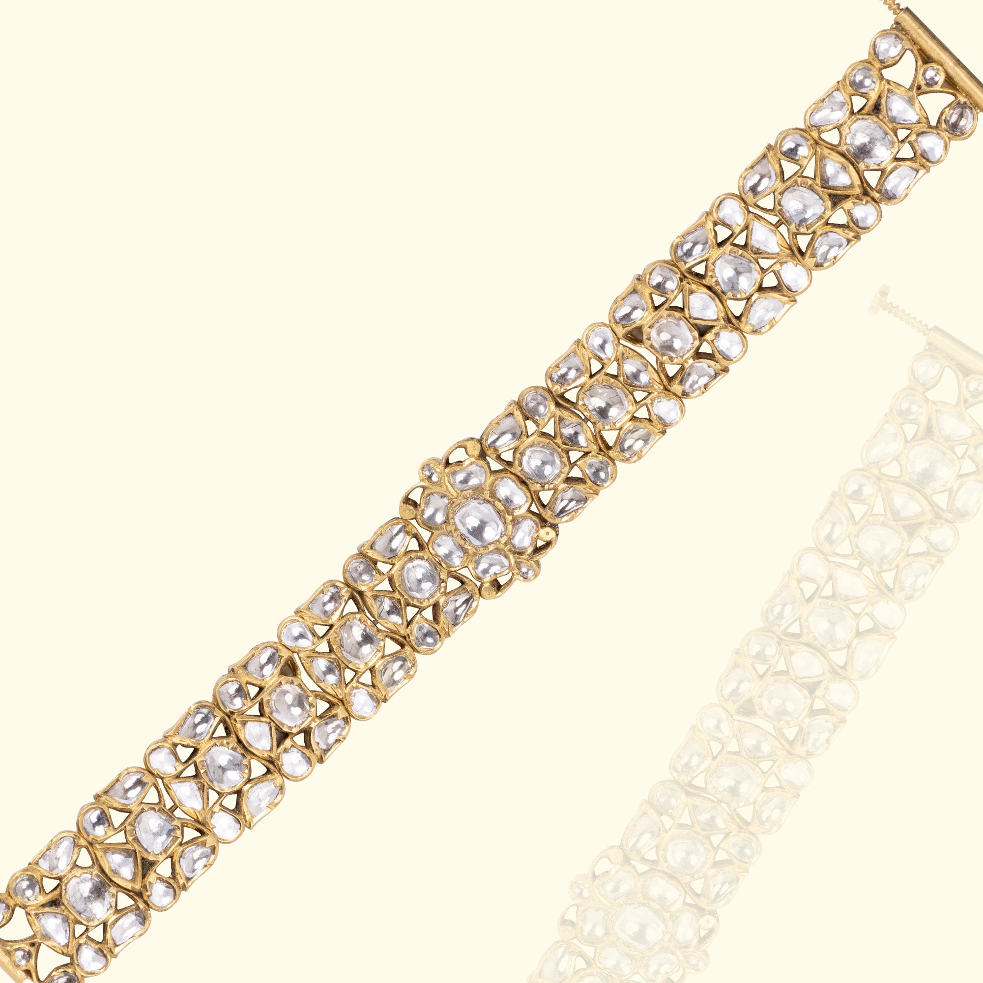 Polki diamond gold bracelet, handcrafted luxury heritage jewellery India