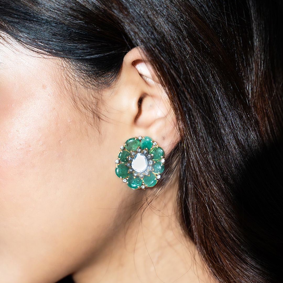 Hayat Emerald polki Earrings