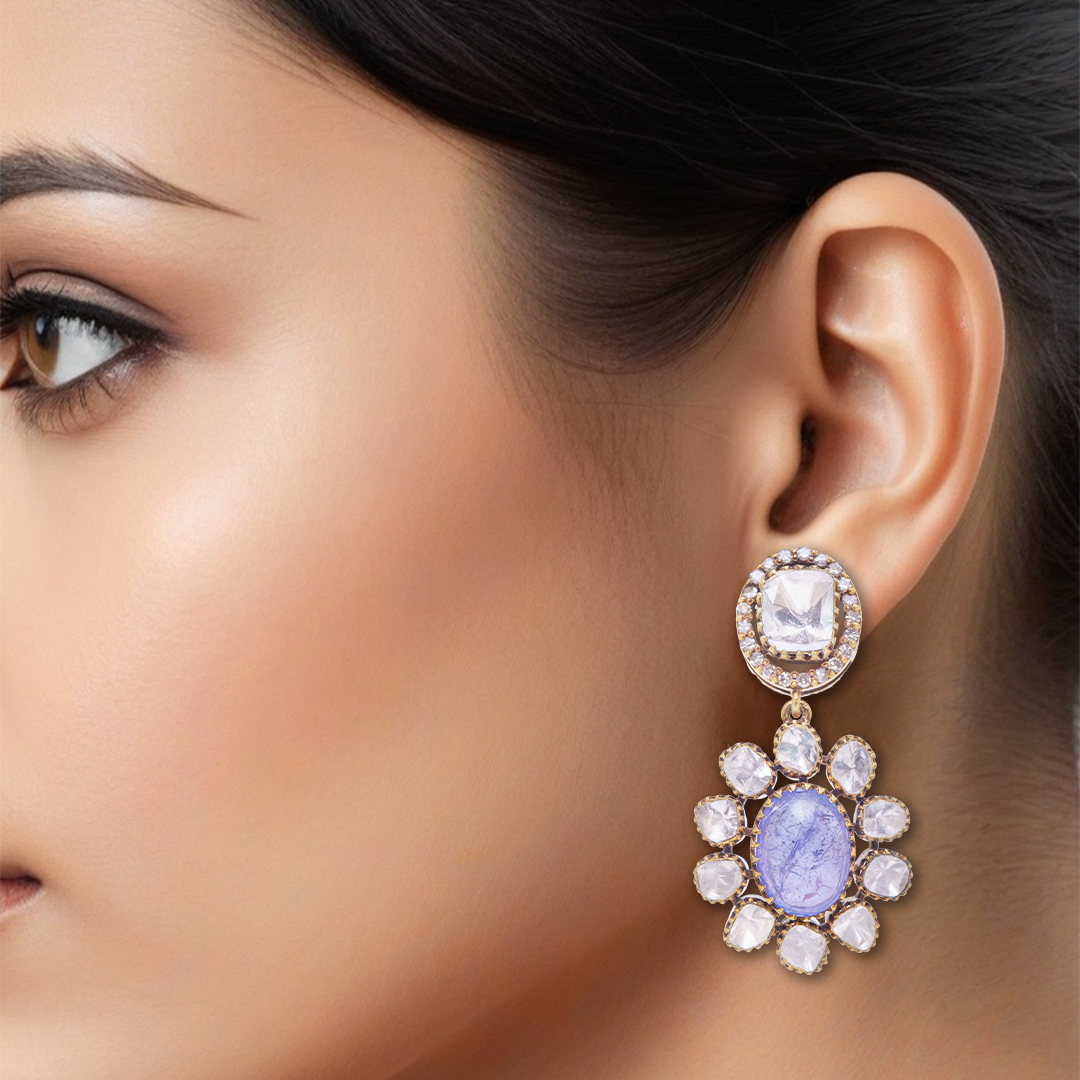 Dahlia Tanzanite Polki Earrings