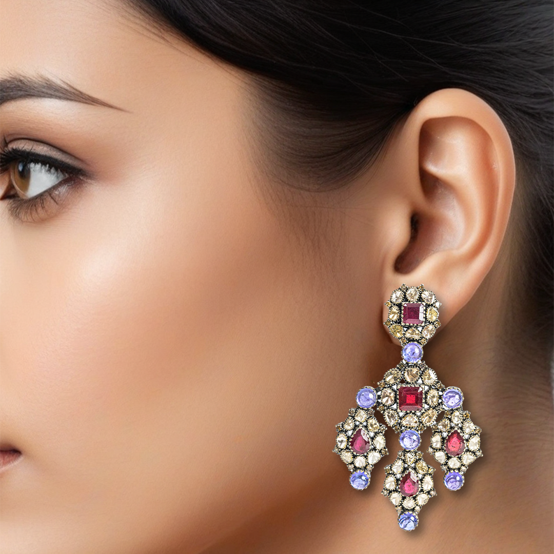 Chandelier Tanzanite Ruby Earrings