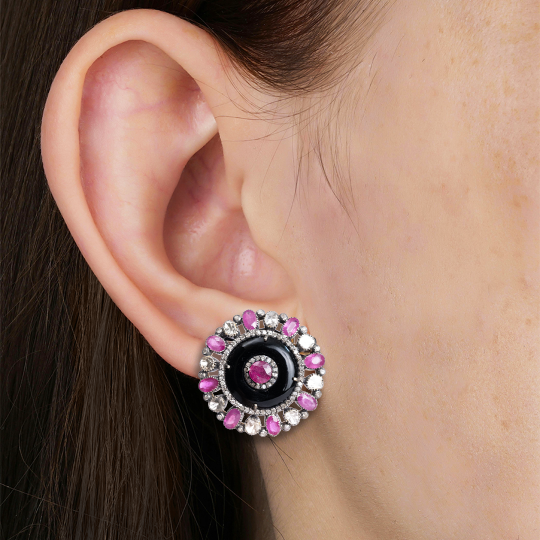 Adelisa Black Onyx Ruby Polki Earrings