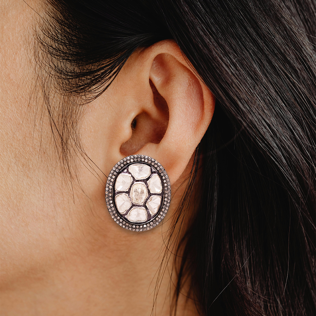 Silvernight Oval Polki Earrings