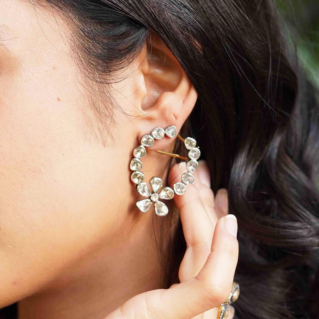 Flower Polki Hoops