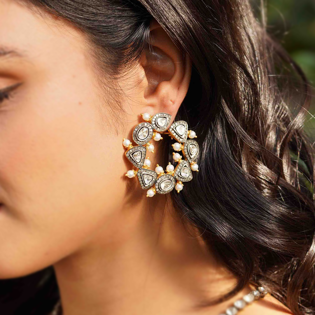 Vintage Magic Polki Pearl Hoops